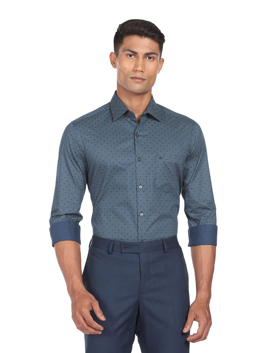 Arrow Printed Slim Fit Twill Formal Shirt Dark Blue