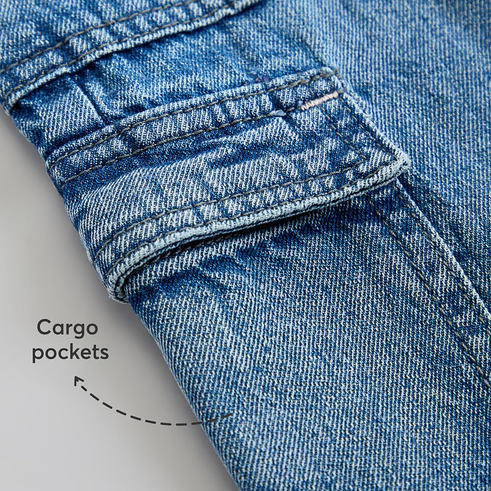 Hopscotch Girls High Rise Solid Print Denim Cargo Jeans