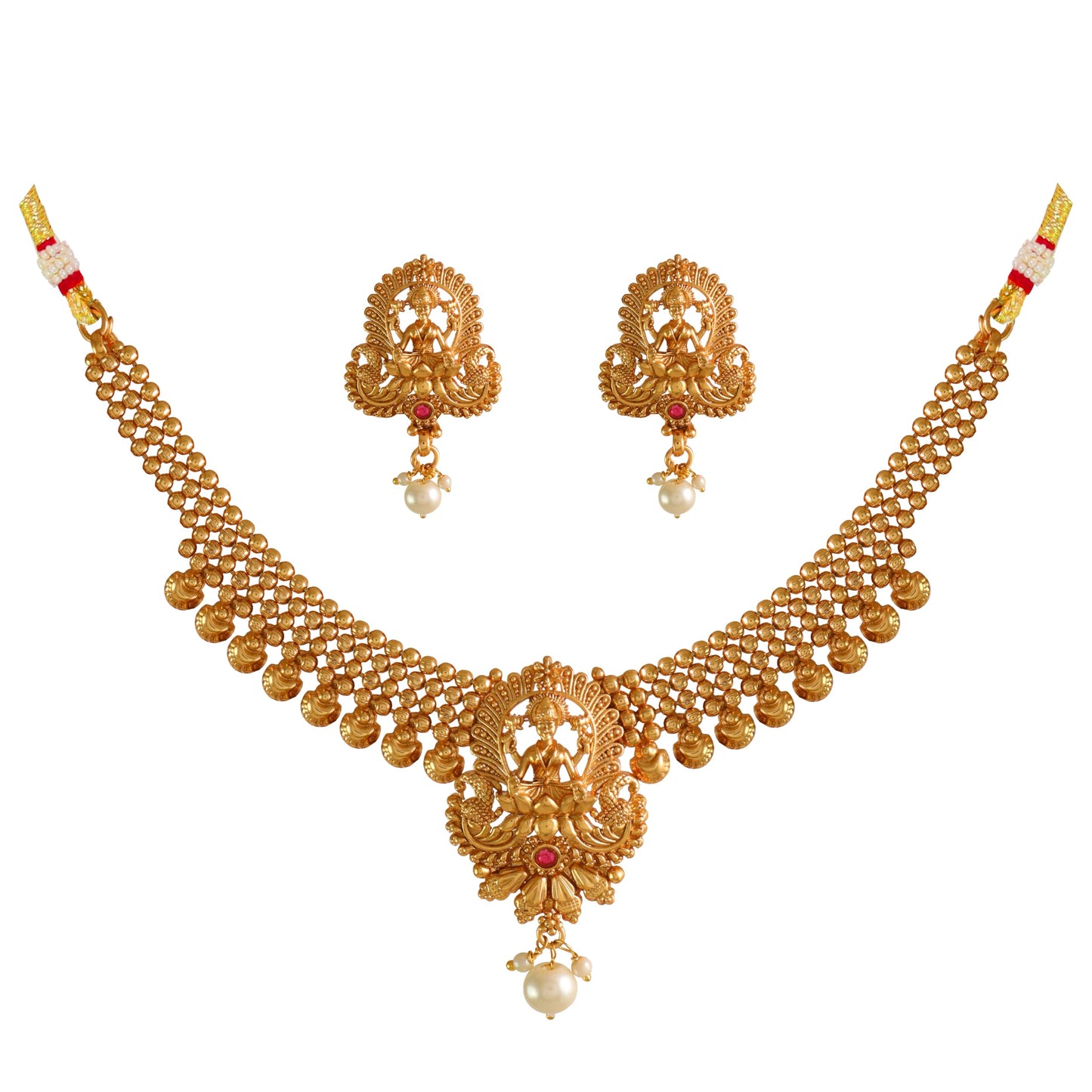 CUTE GOLD Antique Oxidised Plating Necklace With Earring For Women and Girls | Antique Temple Necklace Set for Women & Girls (AN-358)