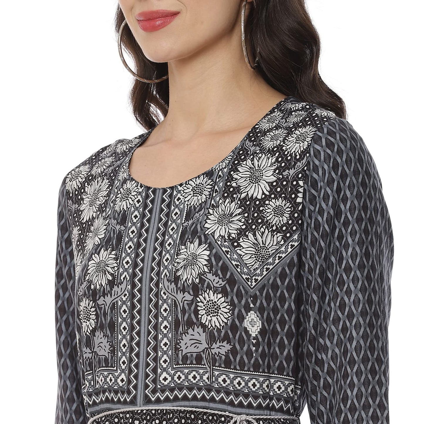 Rangriti Women's Ethnic Black Viscose Dress