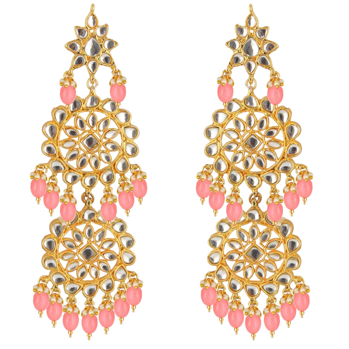 Lucky Jewellery Designer Gold Plating Peach Color Pearl with Kundan Choker Bridal Dulhan Necklace Set For Girls & Women (4200-QSK-580-PH)