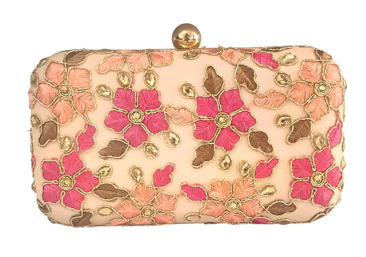 DUCHESS Women's Floral Peach Box Clutch (7"x4")