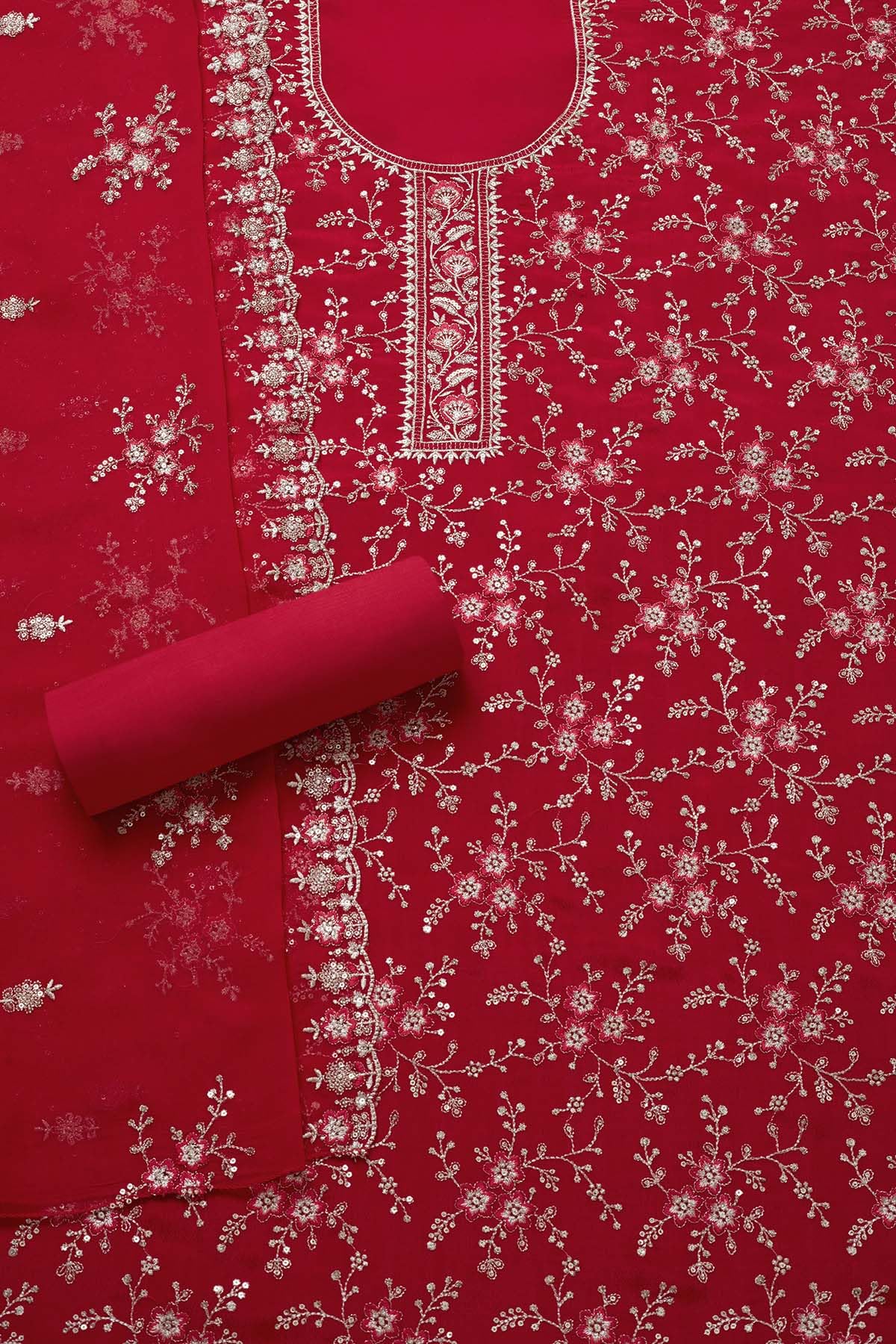 Soch Womens Fuchsia Chinon Embroidered Unstitch Dress Material With Sequins