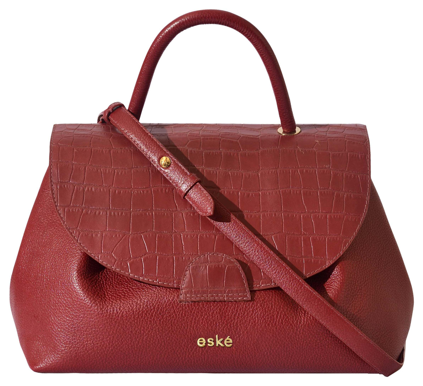 eske Stefanie Genuine Leather Satchel (Wine Cosmos)