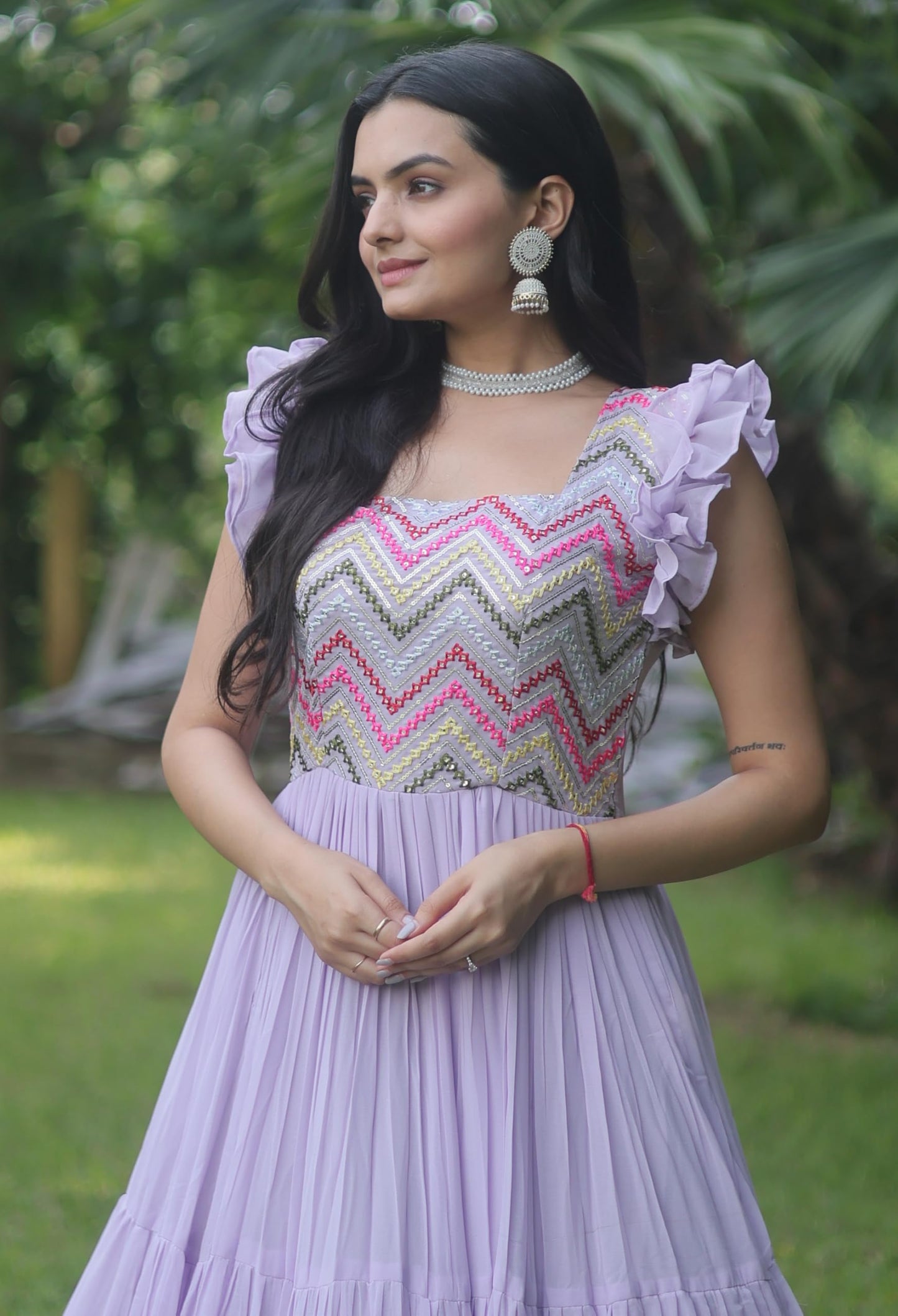 Fashion Basket Grey Faux Georgette Embroidered Anarkali Gown for Women (X-Large, Purple)