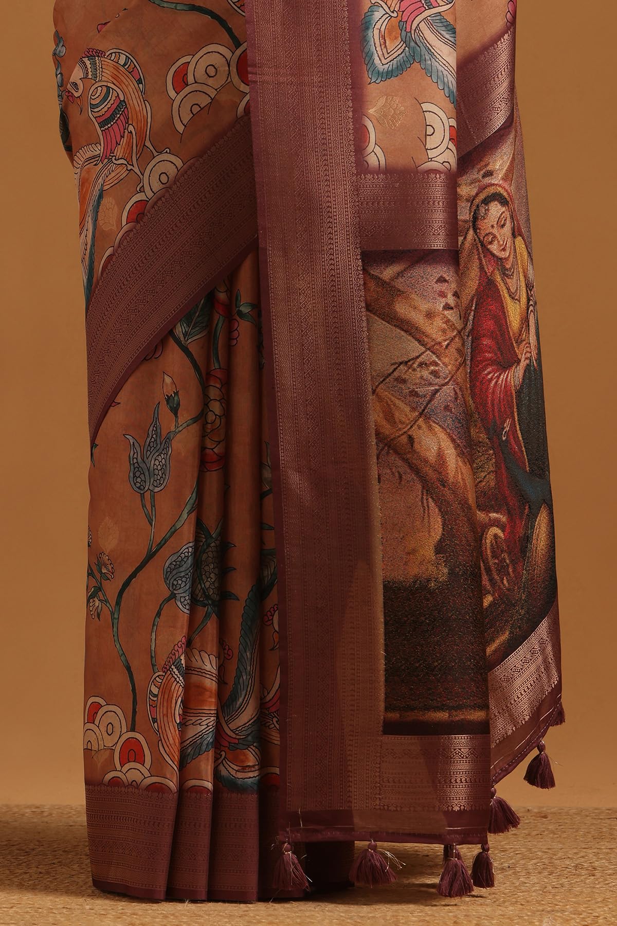 Soch Womens Wine Poly Silk Kalamkari Saree