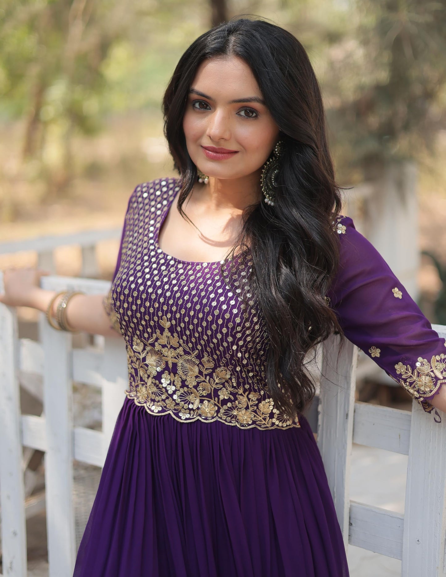 Fashion Basket Women's Georgette Anarkali Gown Purple