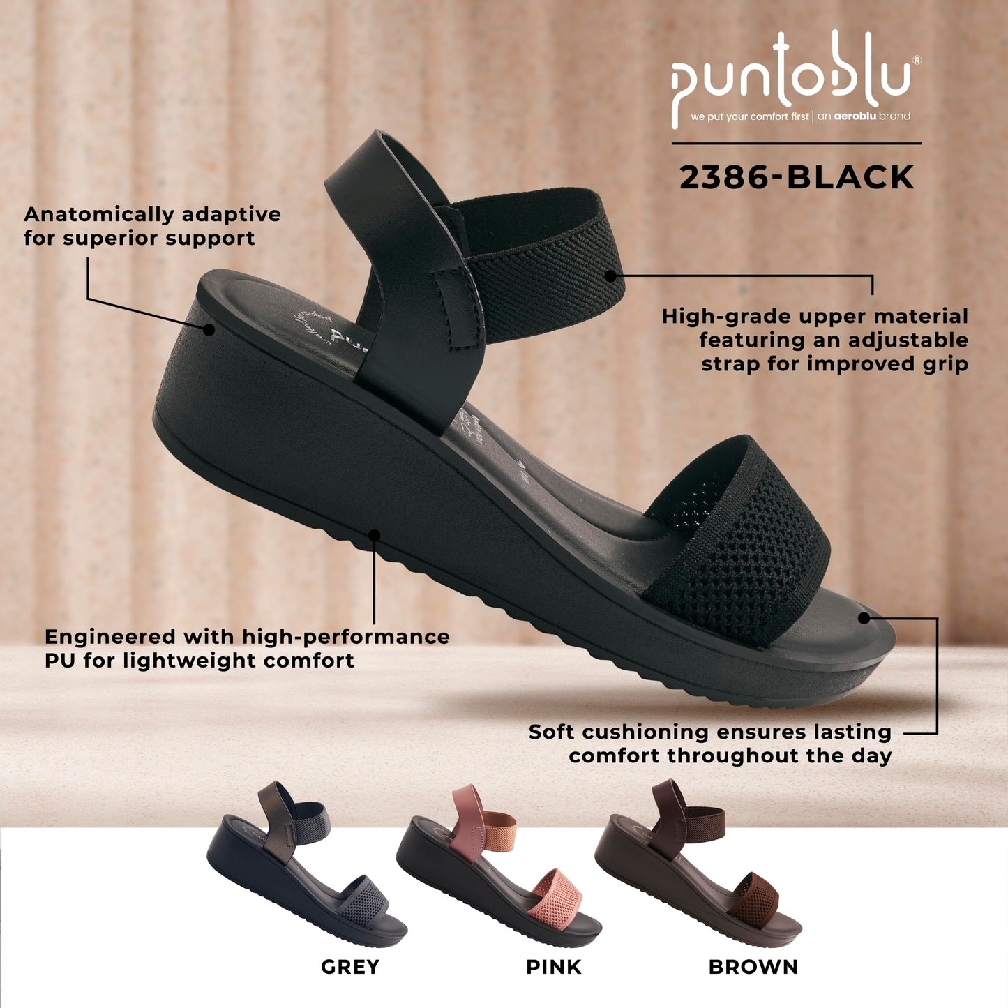 puntoblu Cushion Comfort Platform Heel Sandals for Women | Comfortable Padded Footbed | Breathable Mesh | Slingback Closure | Anti-Skid & Durable Mid Heel Sandal for Girls