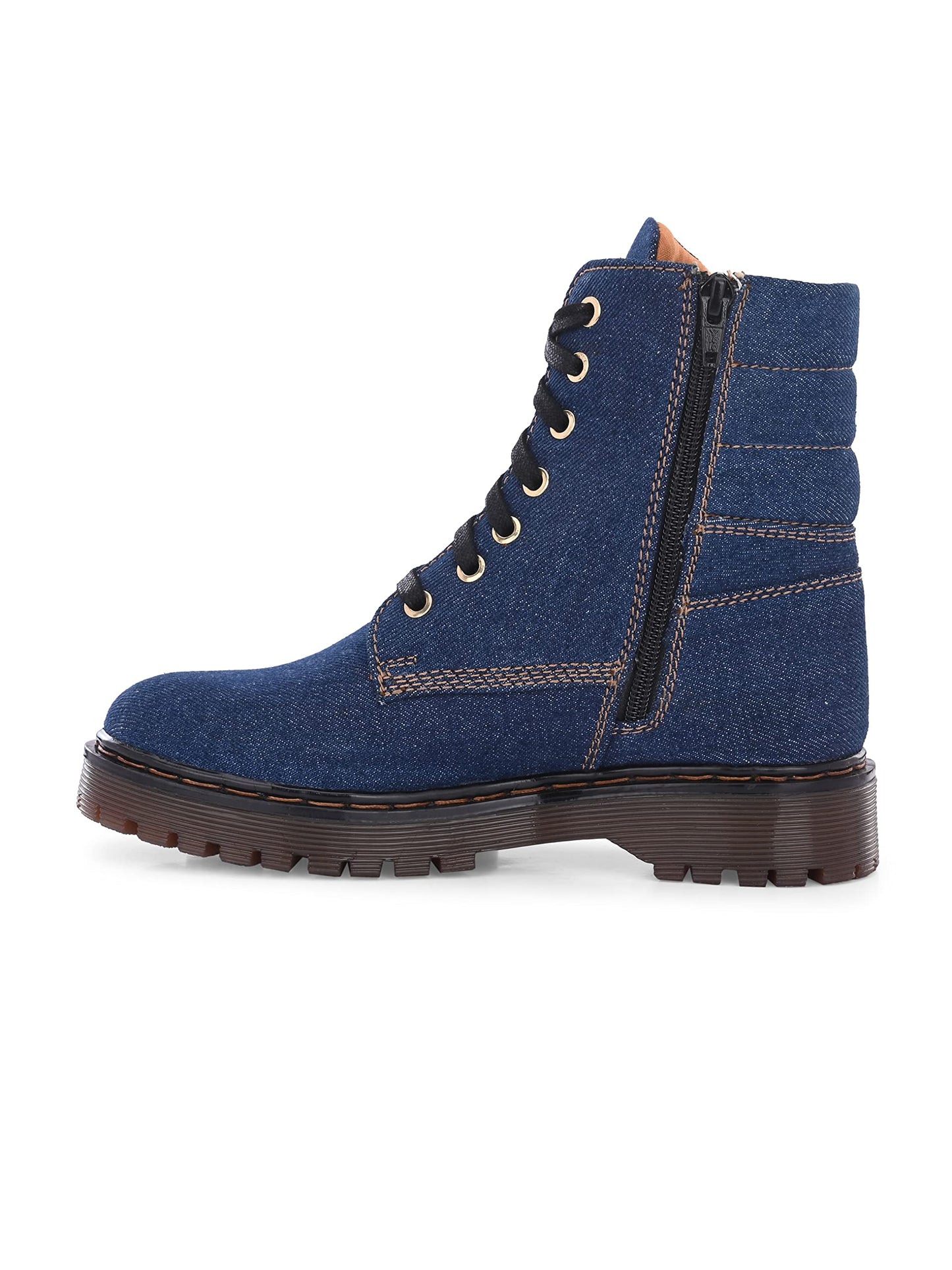 Delize Denim Edit - Blue Denim Women Ankle lace up boots-36