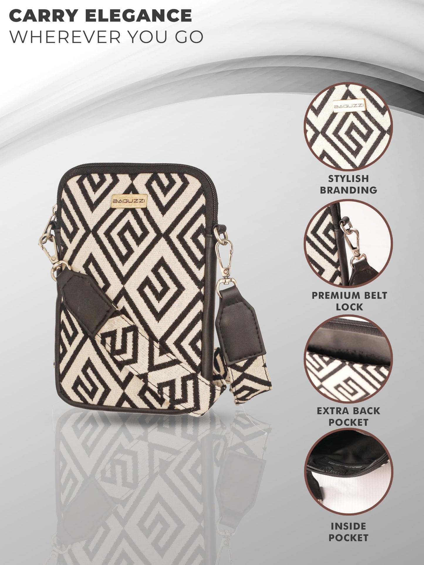 BAGUZZI Crossbody Mobile Sling Bag for Women | Stylish Women's Sling Bag | Vegan Leather Ladies Purse for Mobile Phone with Detachable Keychain and Adjustable Strap | Mobile Pouch,Sling Bag for Women