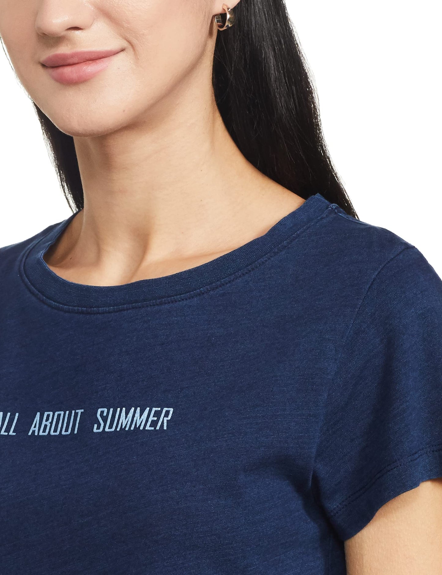 Pepe Jeans Women's Cotton Geometric Regular T-Shirt (PL504568_Indigo Small)