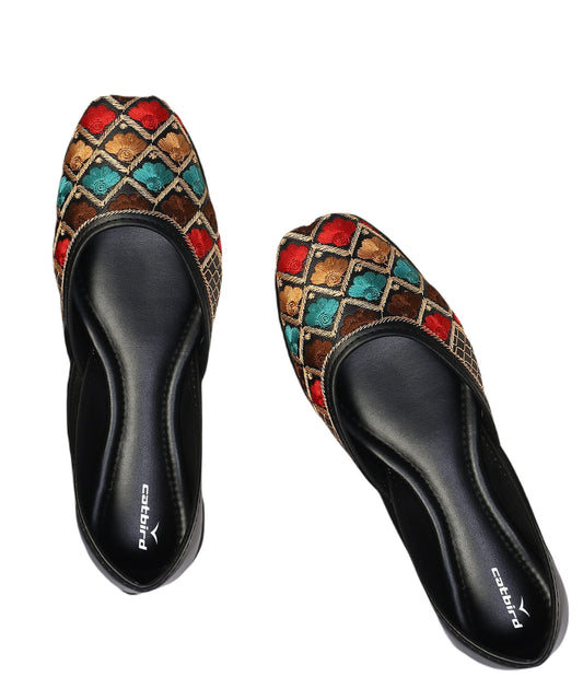CatBird Women's Cool Black Designer Emboidery Ethnic Shoes Punjabi Jutis 9 UK