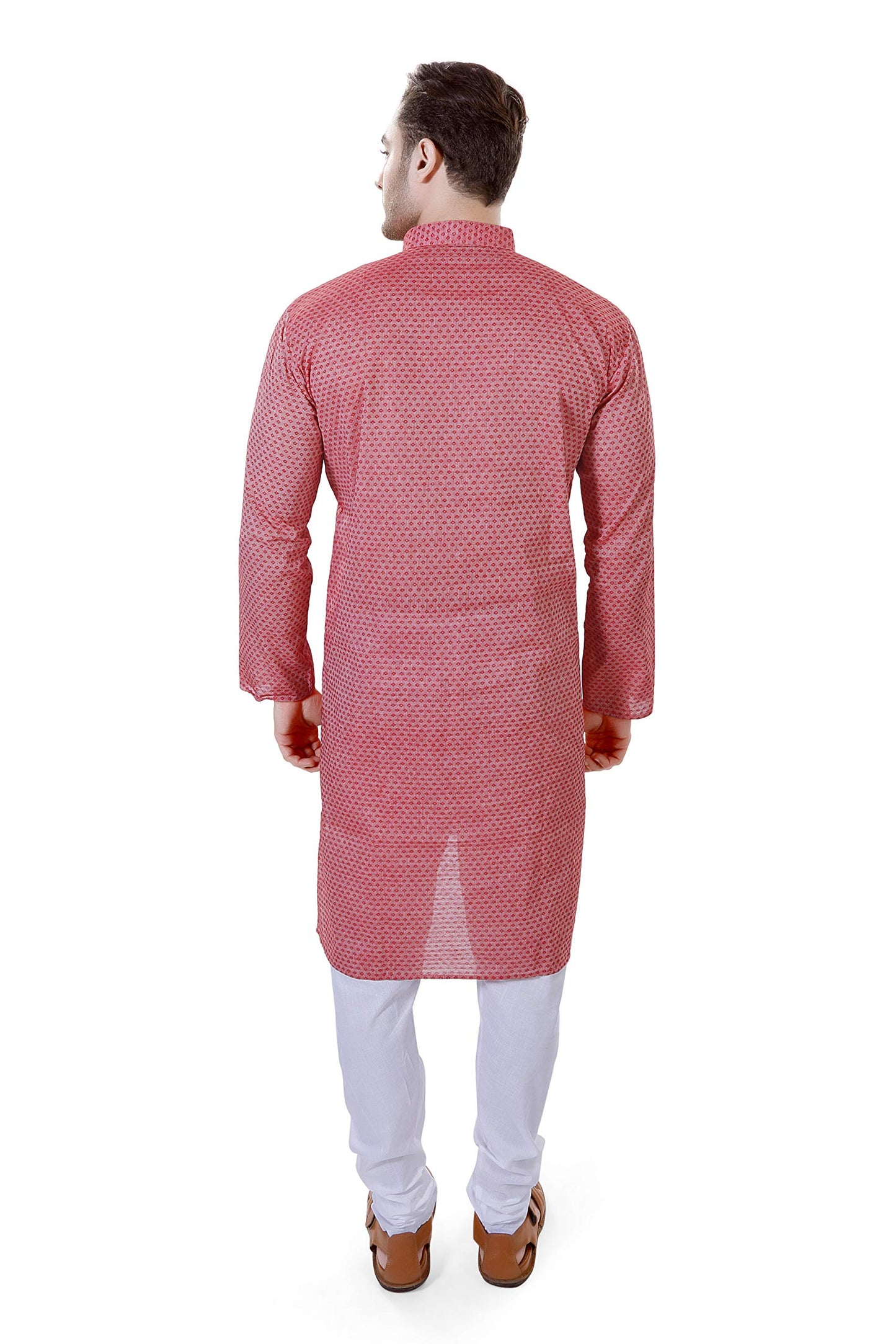 LUCKWIN Men's Handloom Cotton Kurta in Red for Men [LWKurta054-48]