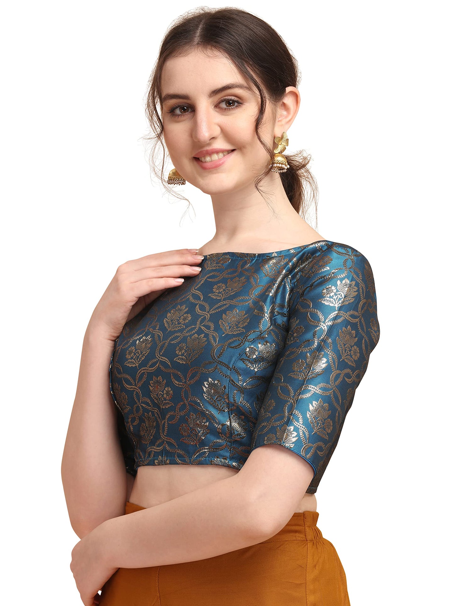 OOMPH! Jacquard Blue Readymade Blouse for Women - rbbl162s