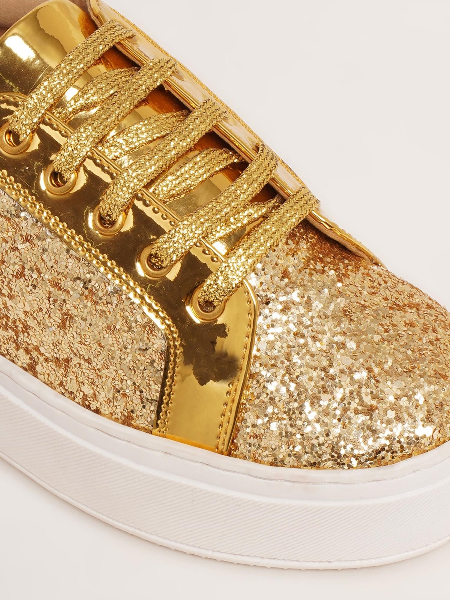 THE QUIRKY NAARI Glitterati Sneakers - Golden for The Luxurious Golden Look | Golden