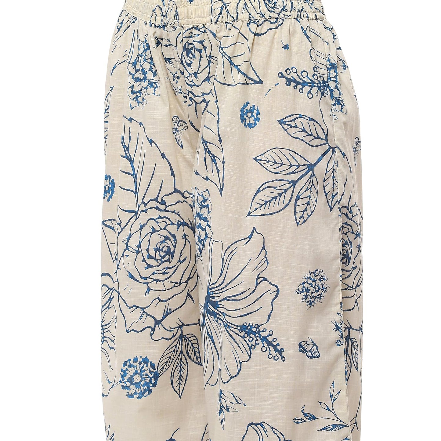 Biba Women Off-White and Blue Cotton Straight Kurta Set_34