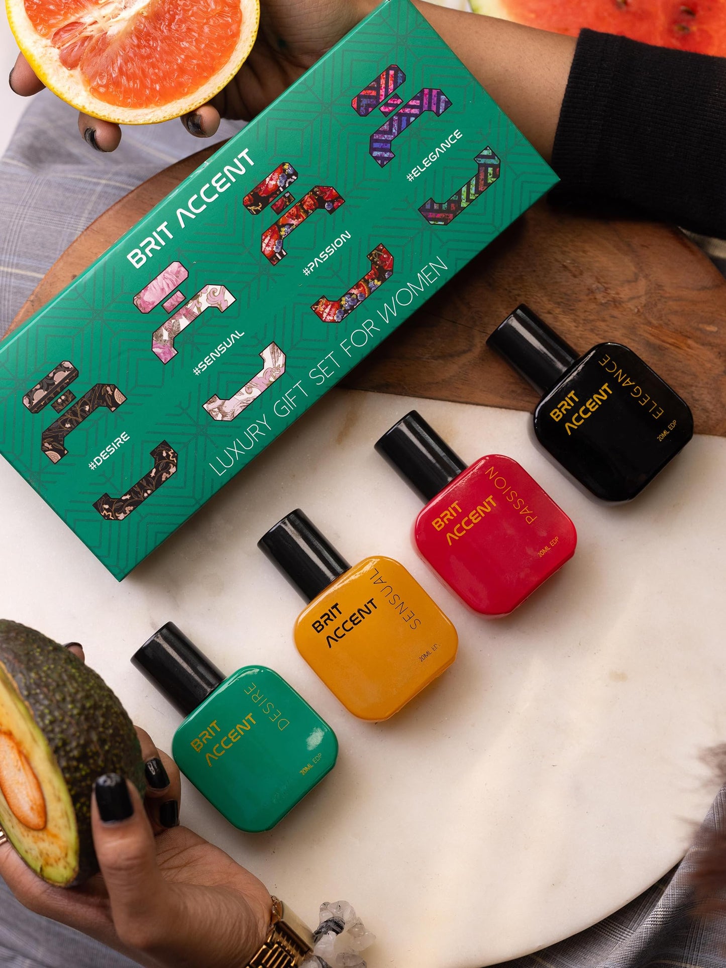 BRIT ACCENT | Luxury Perfume Gift Set | Pack Of 4 X 20 ML Perfume for Women | Fragrances - Sensual, Desire, Elegance & Passion, 20ml Each| Premium Long Lasting Fragrance | Premium Long Lasting| under Rs 300 | Gift Set for Women, Sister, Wife, Girlfriend |