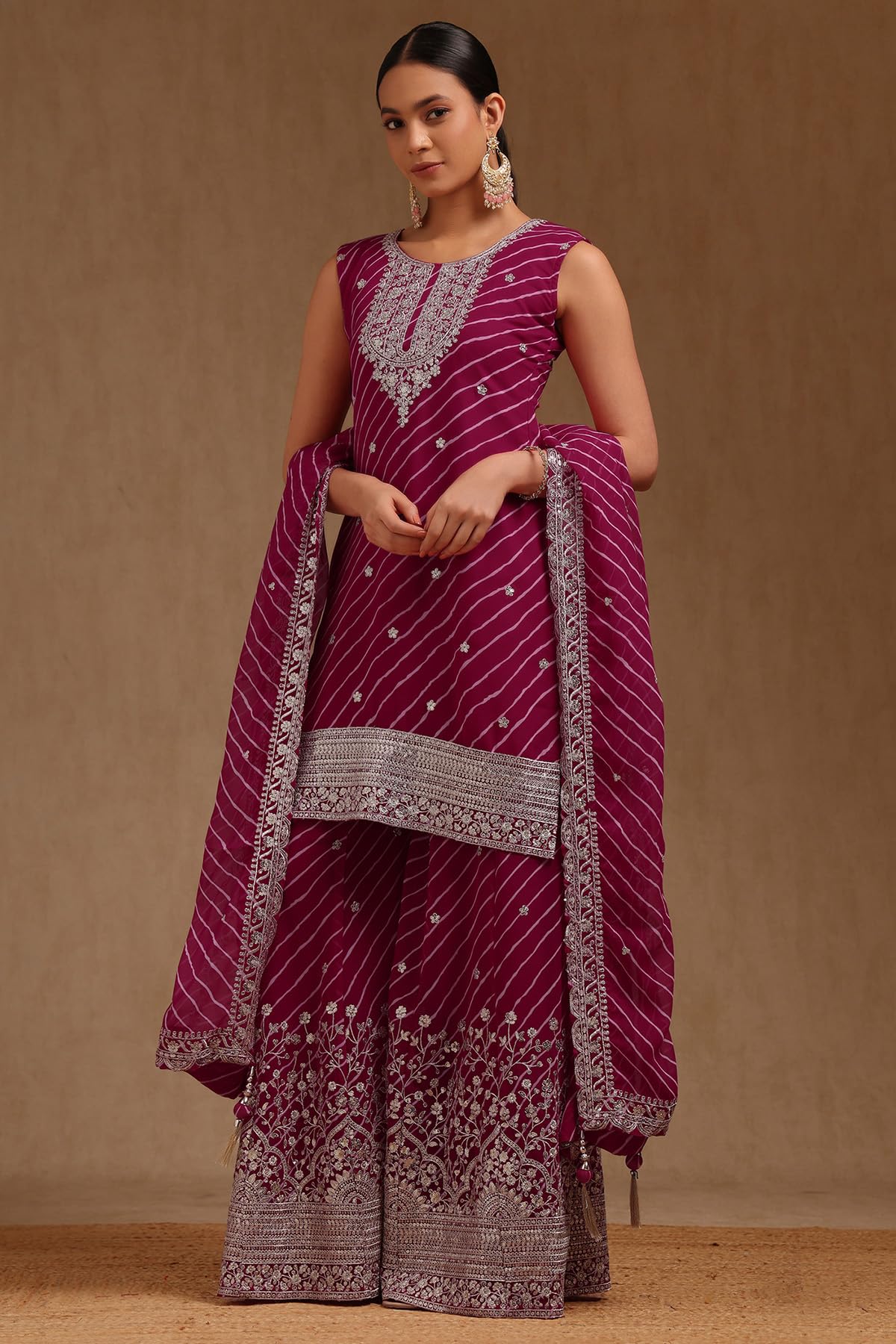 Soch Womens Fuchsia Georgette Sequin Embellished Salwar Suit
