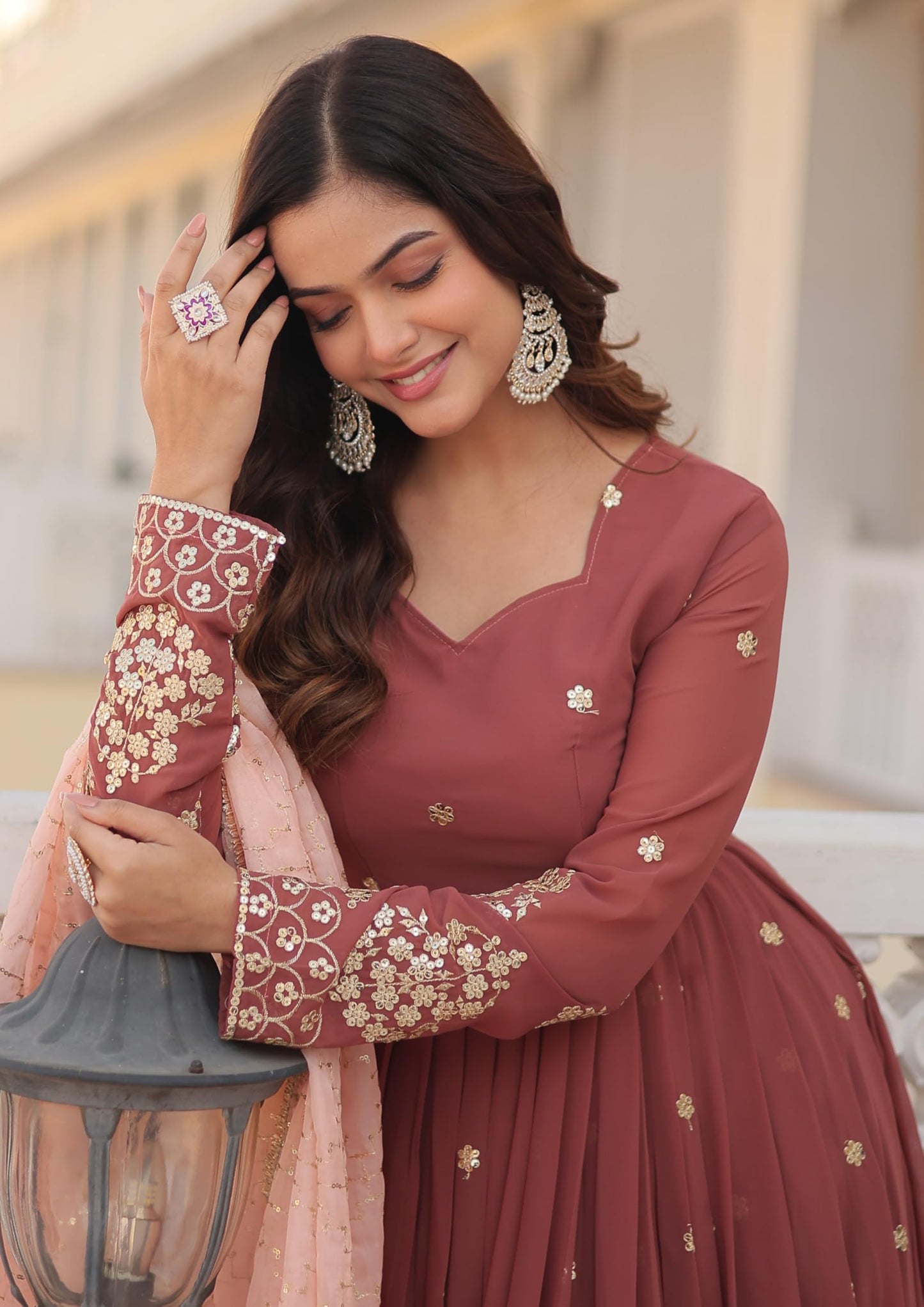 Fashion Basket Women's Georgette Anarkali Ankle Length Dress Maroon