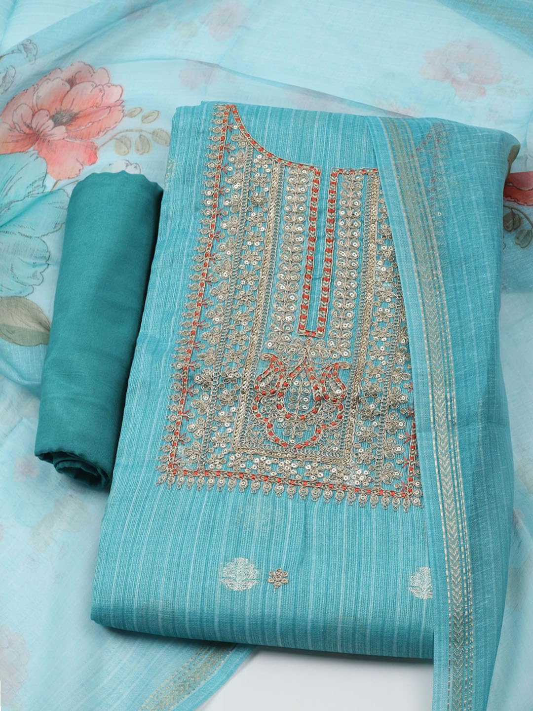 Meena Bazaar Firozee Printed Salwar Suit Dress Material