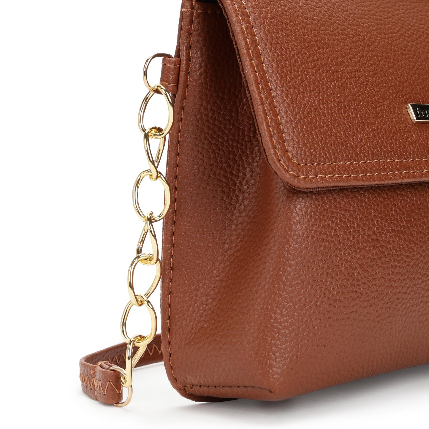 Fastrack brown Sling | Faux-Leather Women’s Handbag | Button-Closure Sling with Metal Accent Strap