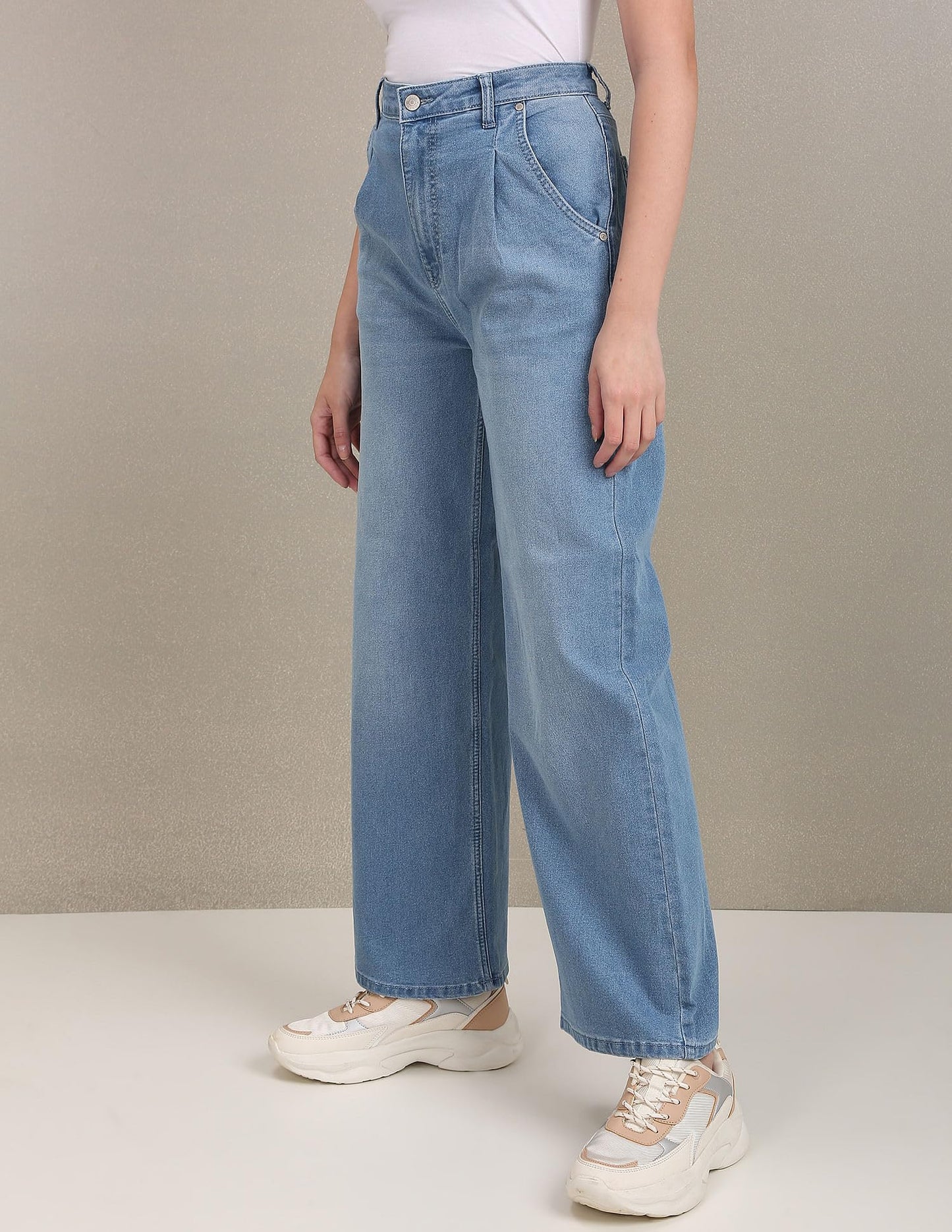 U.S. POLO ASSN. Women's High Rise Pleated Wide Leg Jeans (UWAW22JN063_Blue_32)