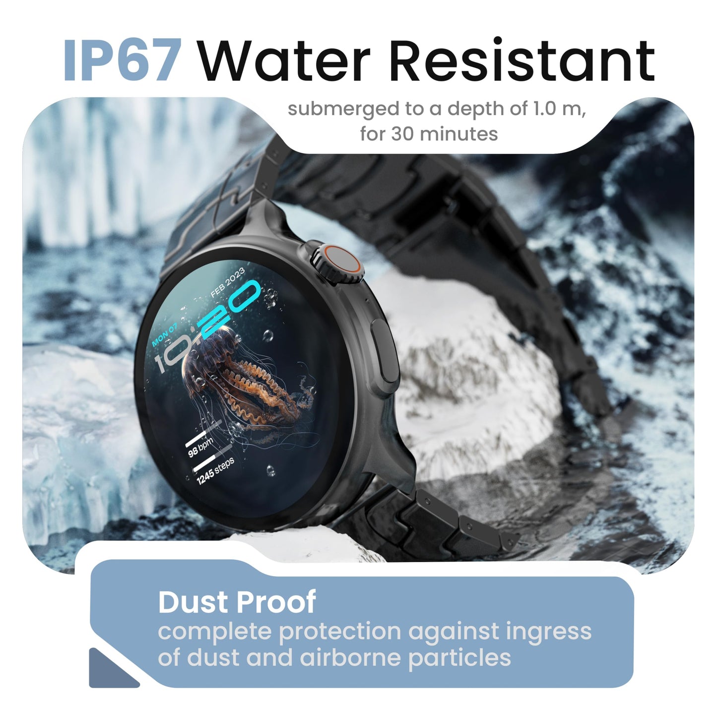 GOBOULT Crown R Pro 2 Smartwatch 1.43''HD AMOLED Display, BT Calling 5.2, 600 Nits Brightness, IP67, 150+ Watchfaces, 120+ Sports Modes, AI Voice Assistant, SpO2 Monitoring (Charcoal Black)