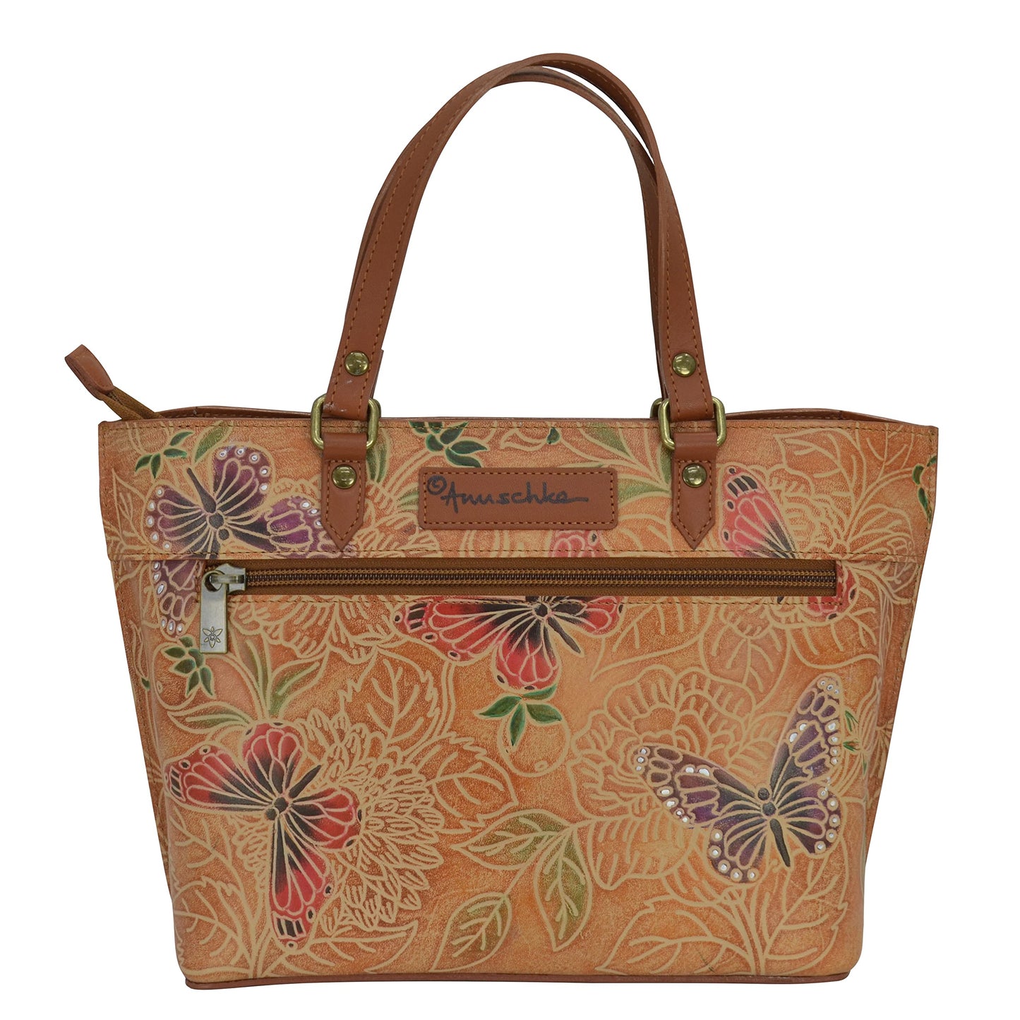 Anuschka Women's Pure Vegetable Tanned Leather Medium Tote - Tooled Butterfly Multi