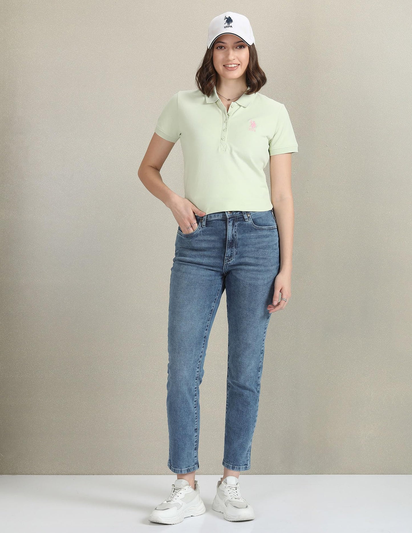 U.S. POLO ASSN. Women's Mid Rise Stone Wash Slim Fit Jeans (Uwaw23Jn056_Blue_32)