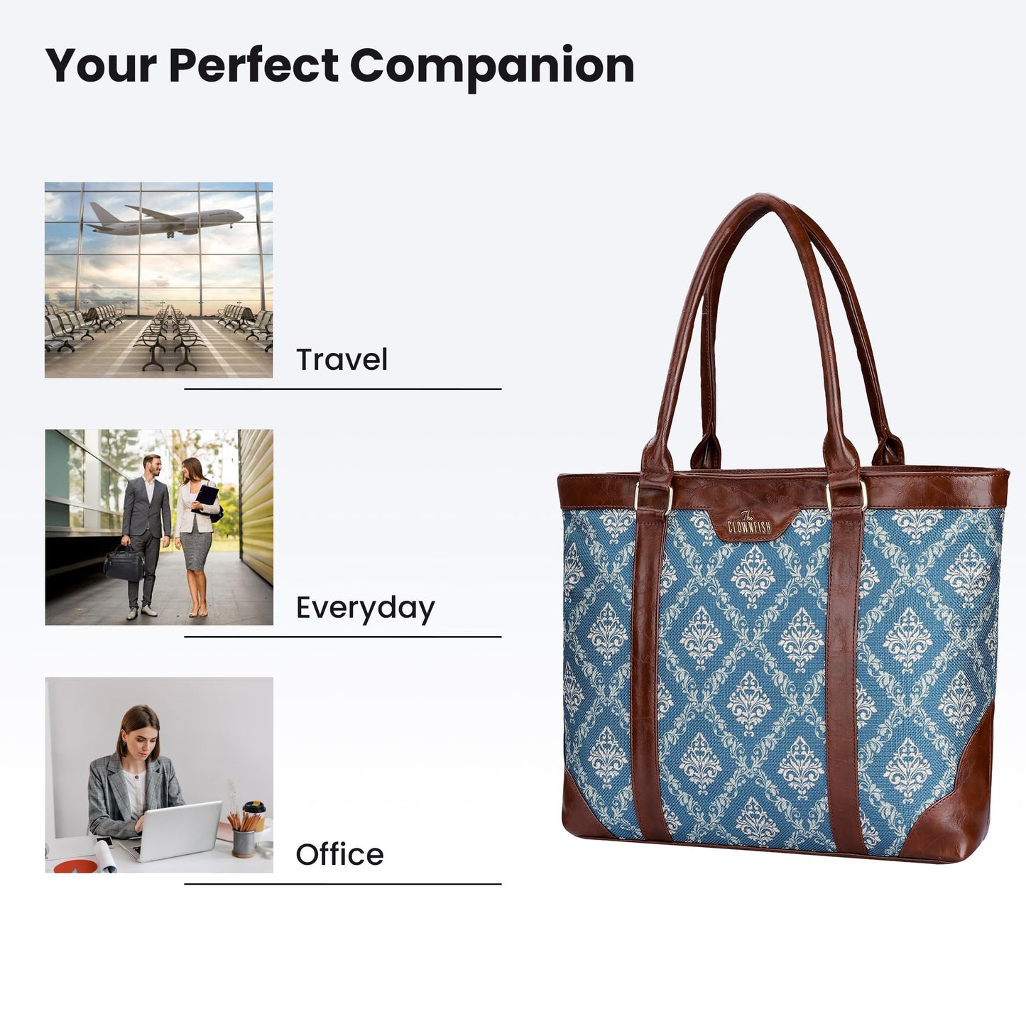 THE CLOWNFISH Miranda Series 15.6 inch Laptop Bag For Women Printed Handicraft Fabric & Faux Leather Office Bag Briefcase Hand Messenger bag Tote Shoulder Bag (Green)