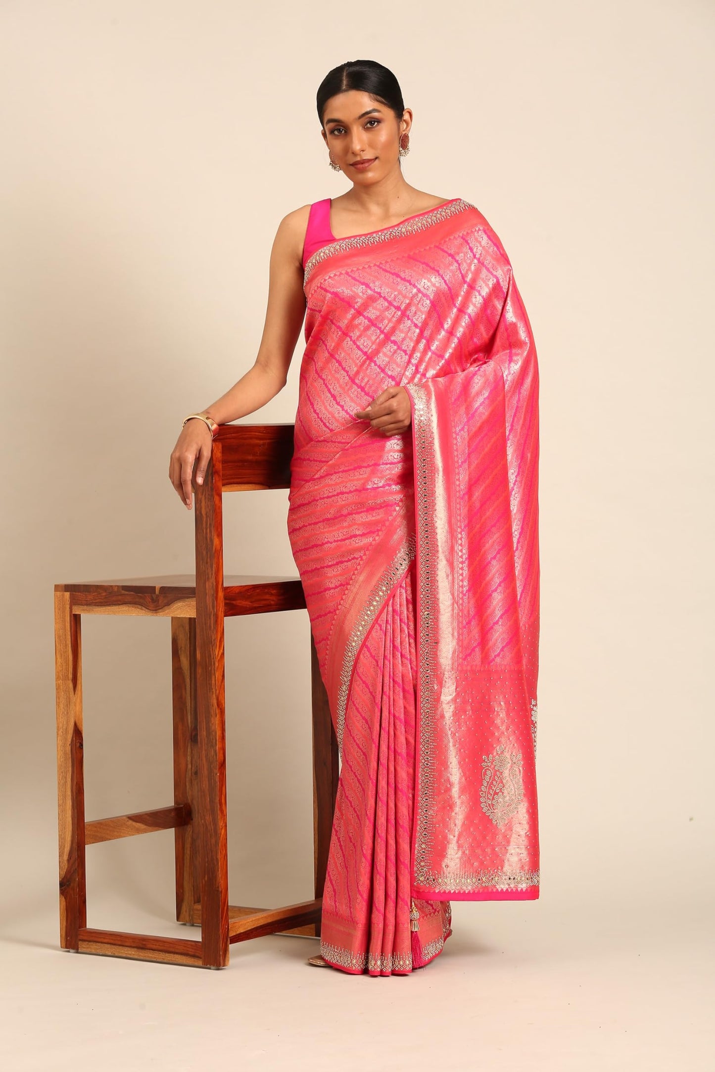 MOHEY Women's Art Silk Embroidered|Mirror|Stone|Zari Weave Saree