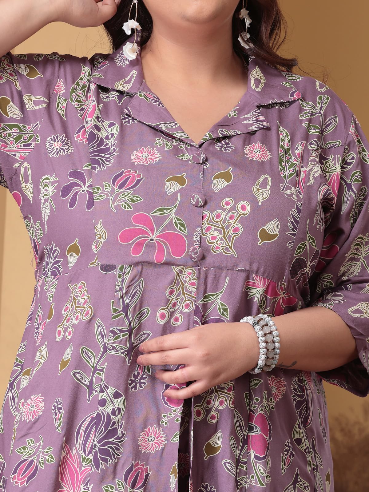 Stylum Women's Plus Size Floral Printed Rayon Kurta Pant Set