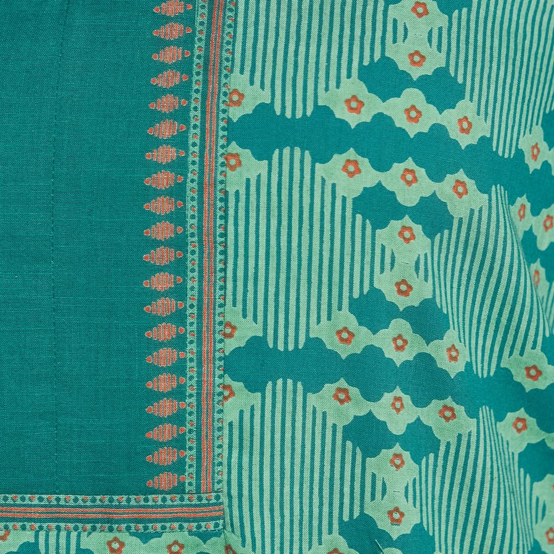 Fabindia Women Cotton Printed Long Kurta Green_L