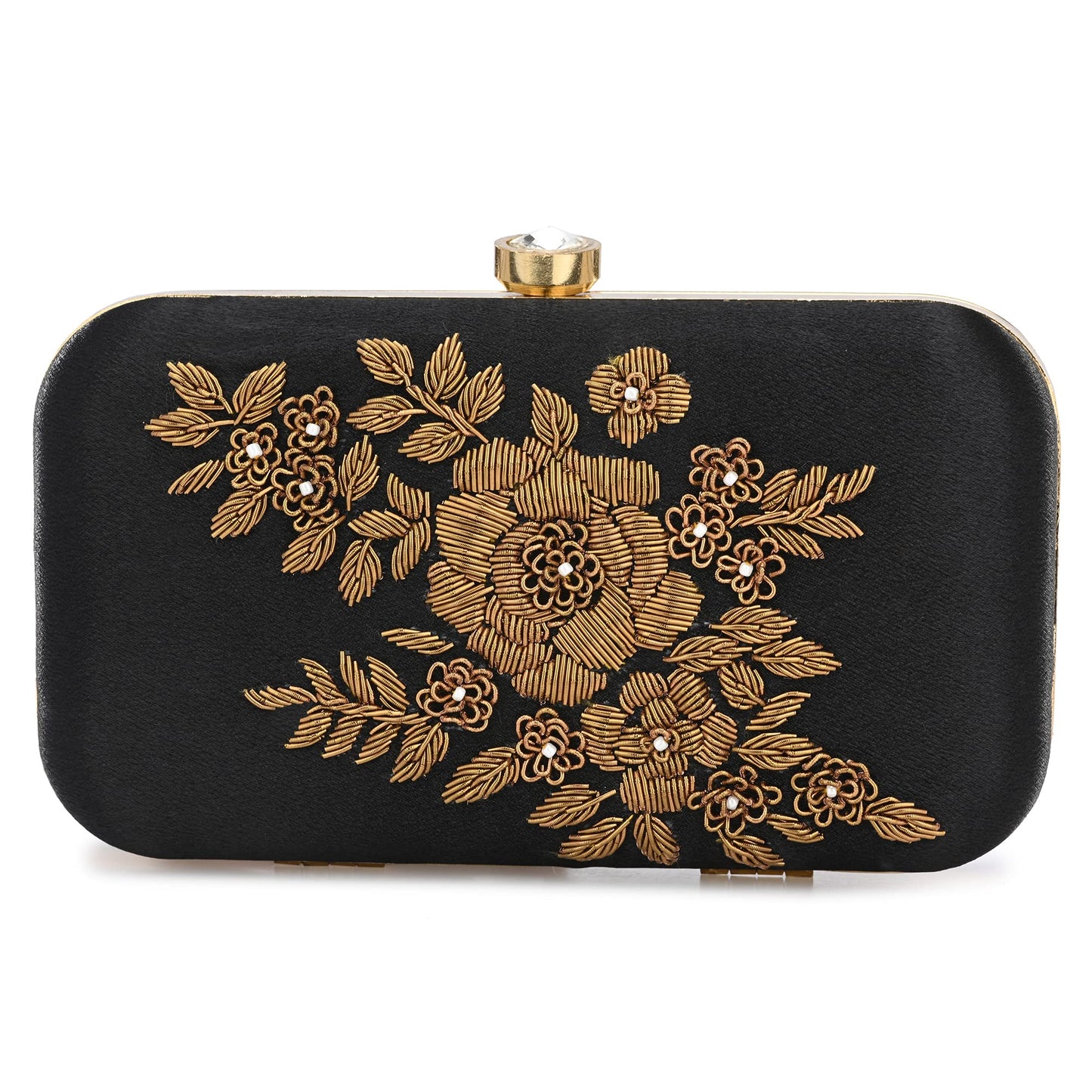 For The Beautiful You Black Embroidered Flower Women's Clutch