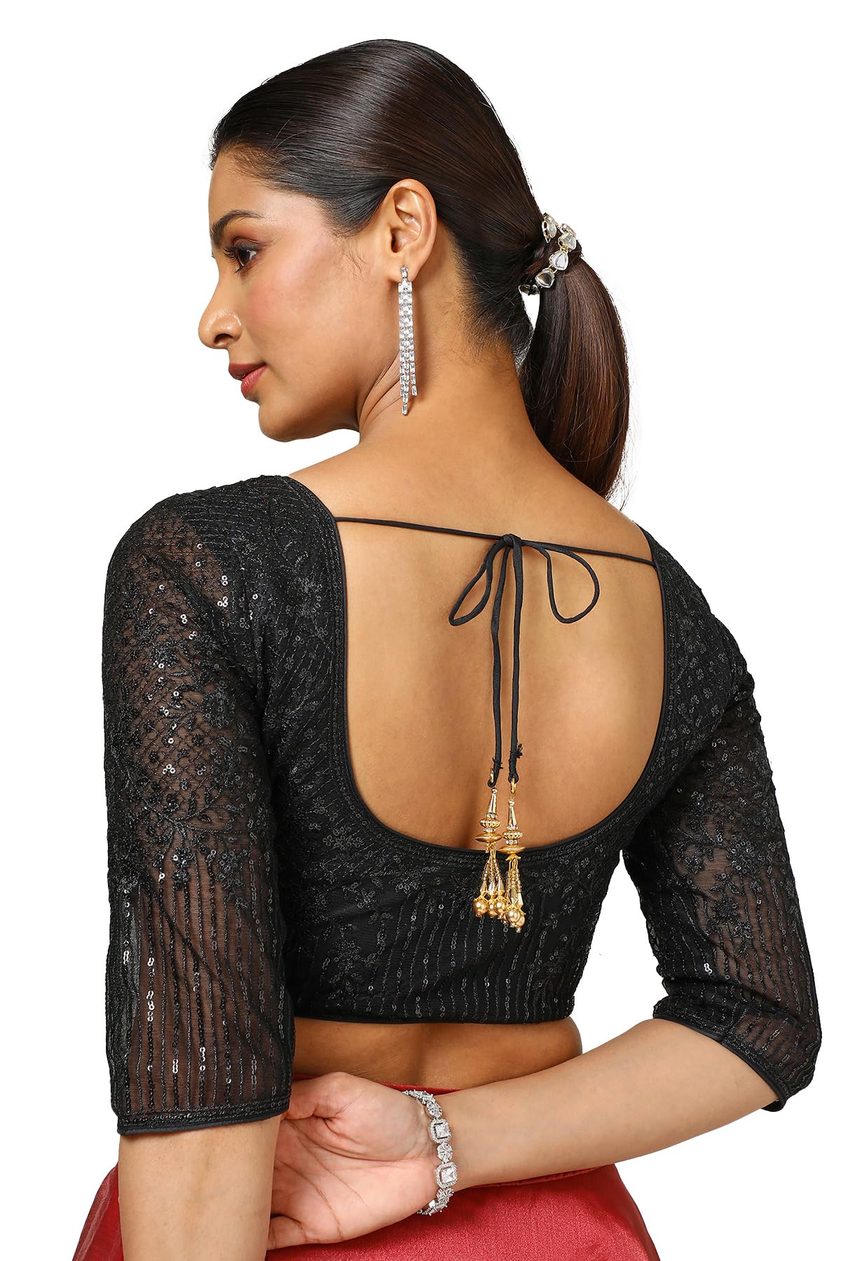 Soch Womens Black Net Blouse with Sequins