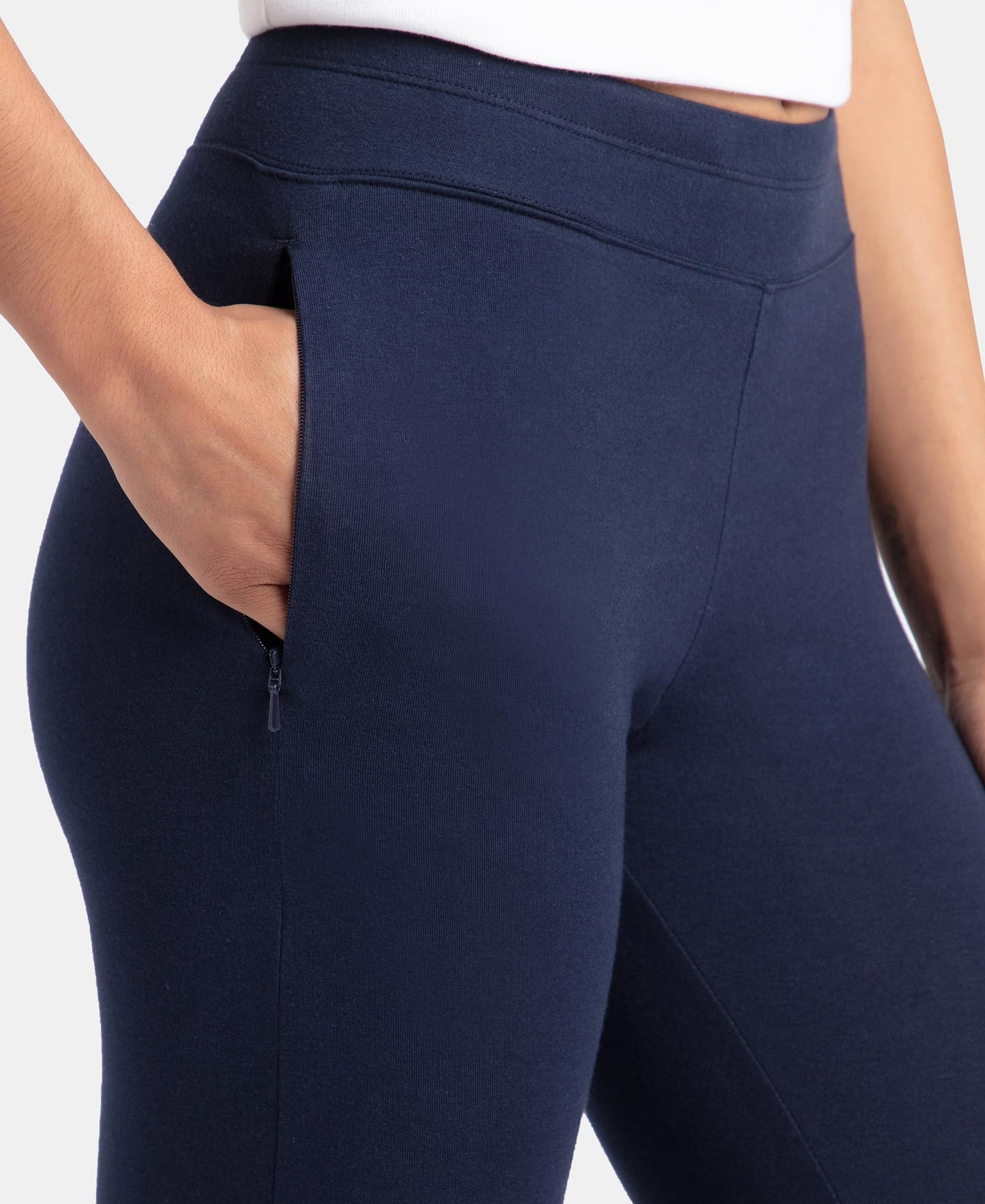 Jockey Women's Super Combed Cotton Elastane Stretch Yoga Pant with Side Zipper Pockets & Drawstring Closure_Style_AA01_Navy Blazer_S
