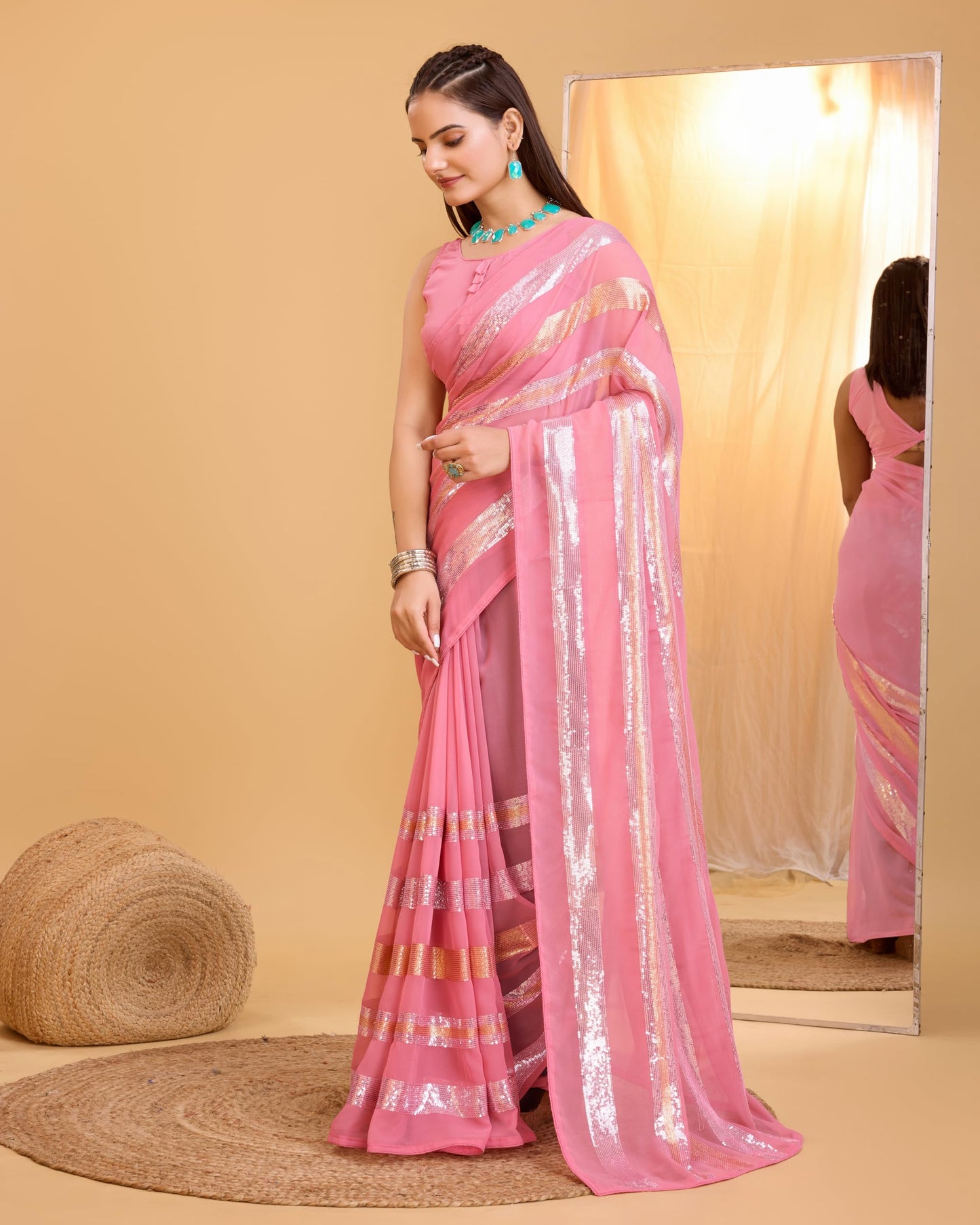 Ekasya Women Soft Georgette Printed Ready to Wear Saree (E5635_1) - Nice Design, Elegant, Comfortable Fit, Perfect for Casual & Semi-Formal Occasions, Stylish & Easy to Wear Saree E2070_6