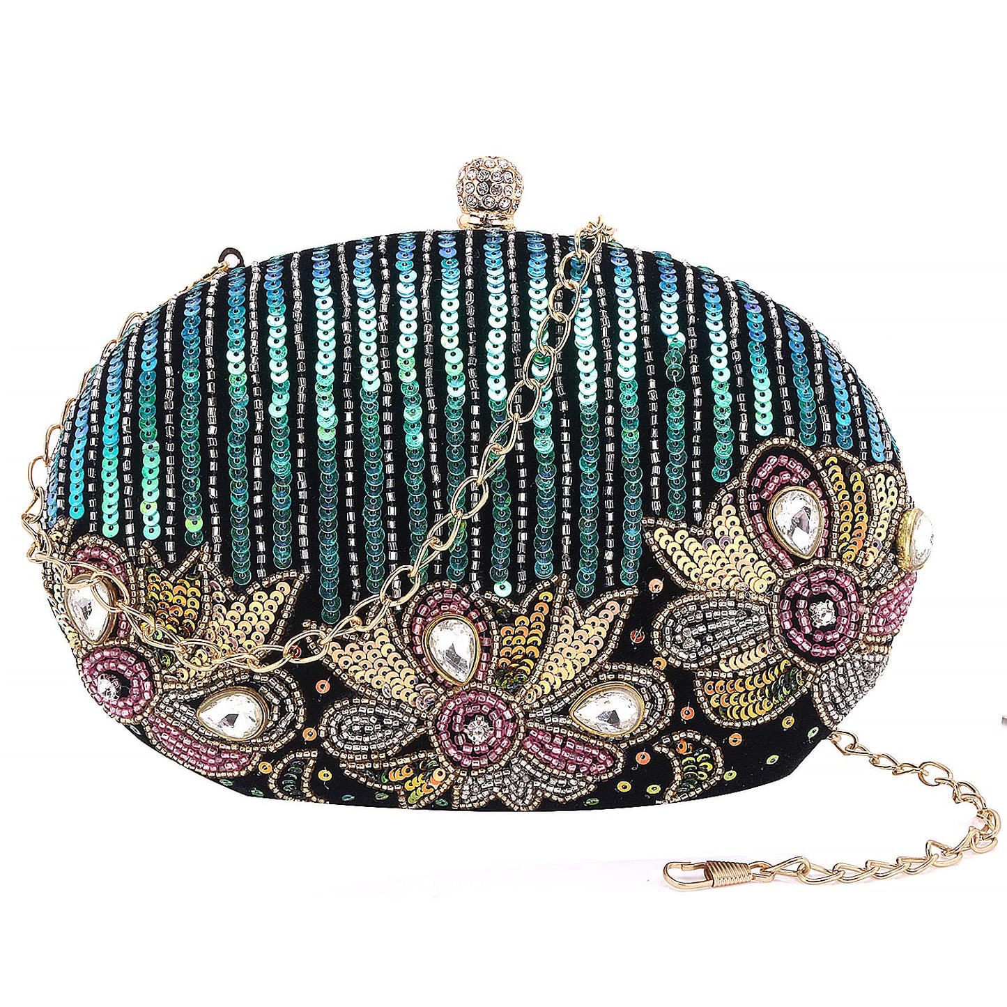 SWISNI Black Reflected sequins oval embroidery clutch II Women's Traditional Designer Clutch For Women & Girls II EMBROIDERED CLUTCHES