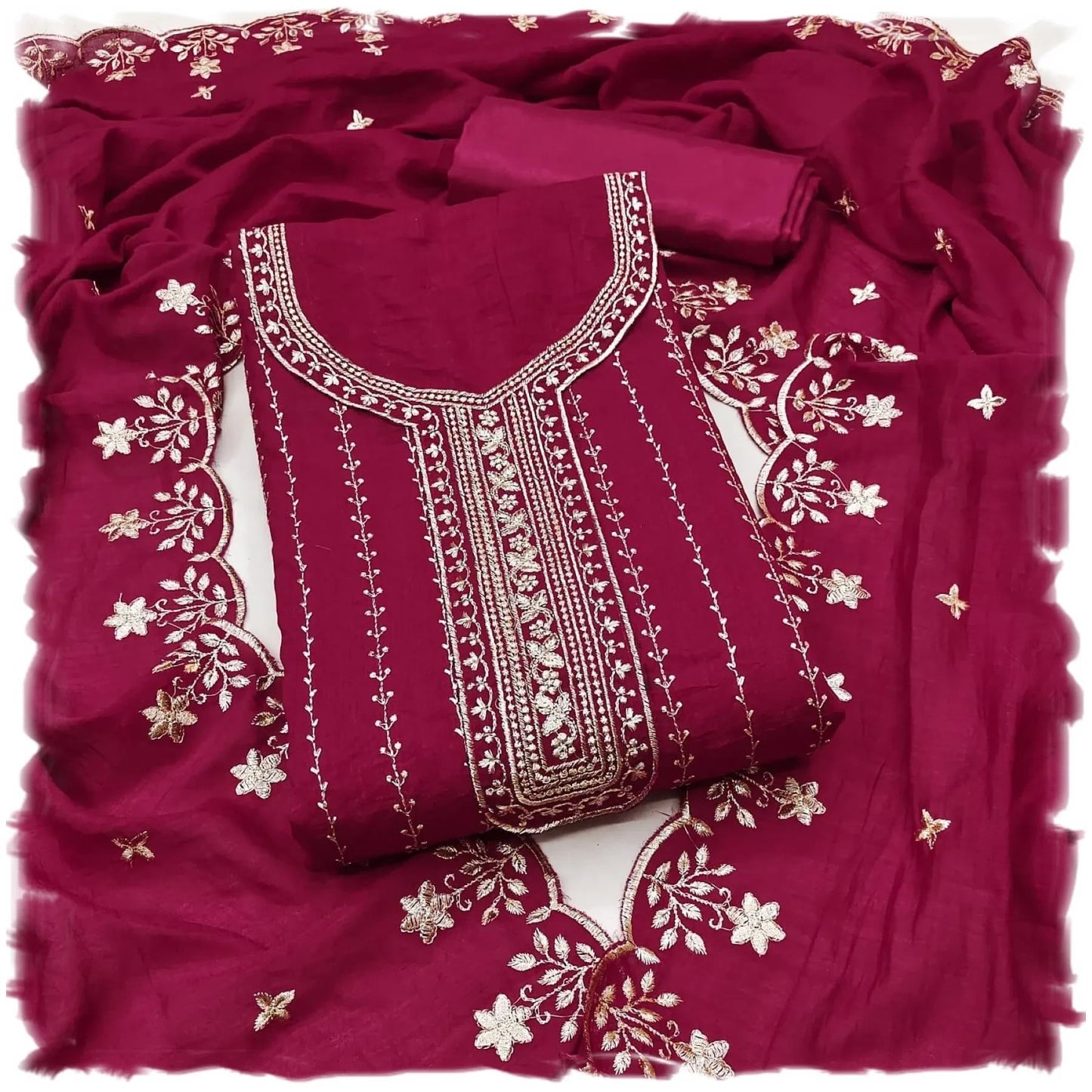 Women's Vichitra Silk Embroidery Work Unstitched Dress Material