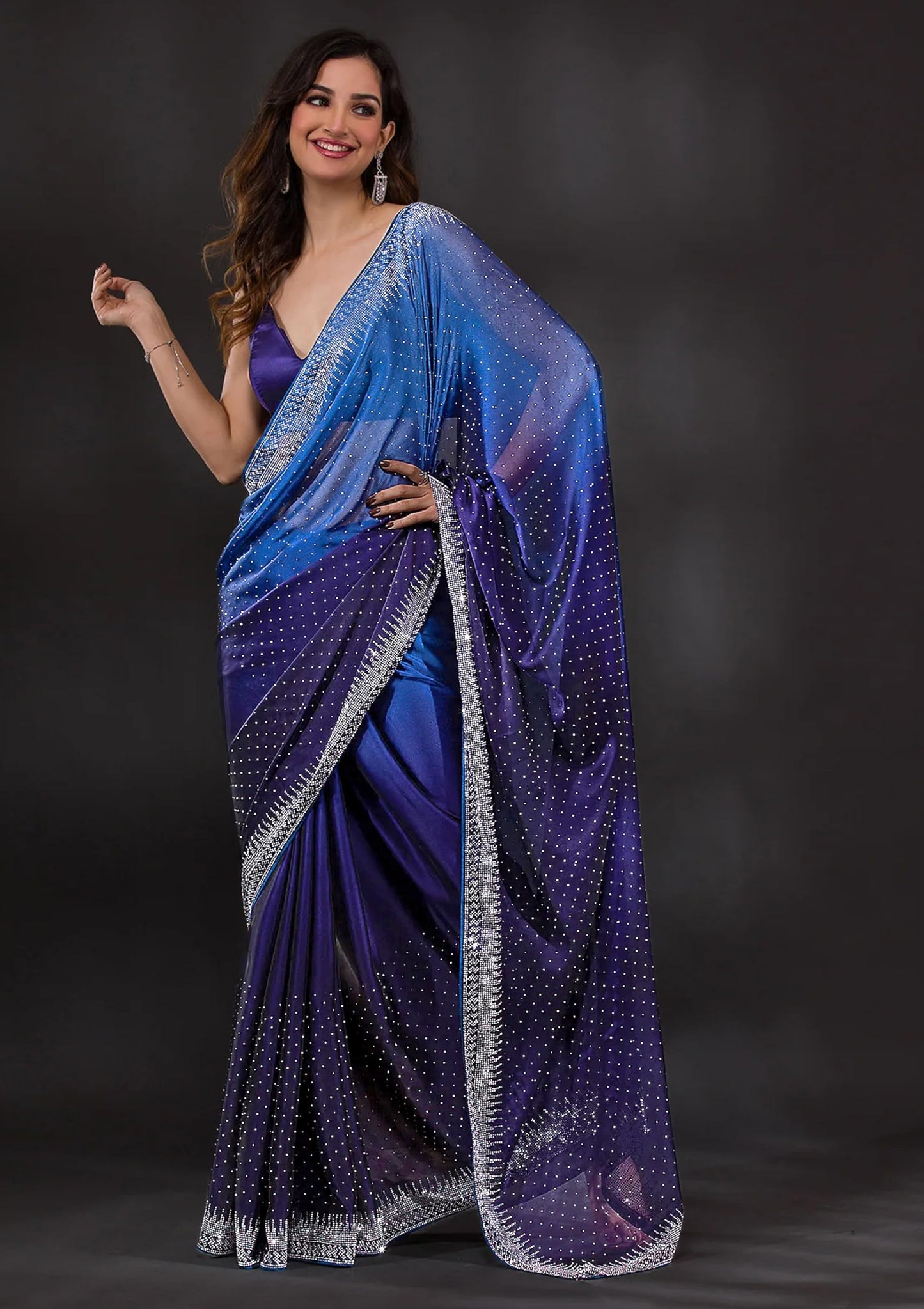 TRENDMALLS Women's Rangoli Silk Siroski Dual Shade Saree with Unstitch Blouse Piece (K1041-Blue)