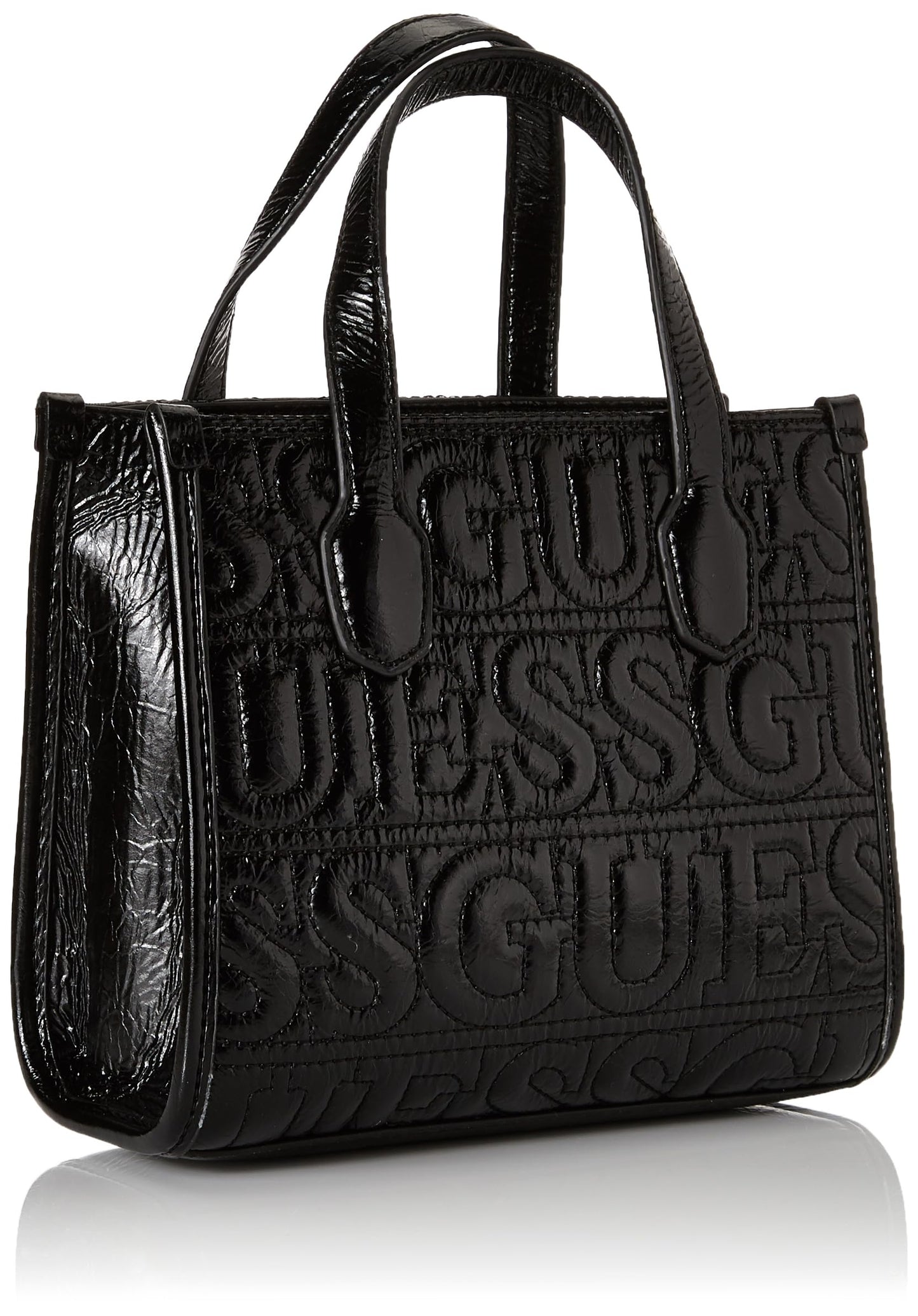 GUESS Polyurethane Black Embossed Women Silvana Mini Tote Bag