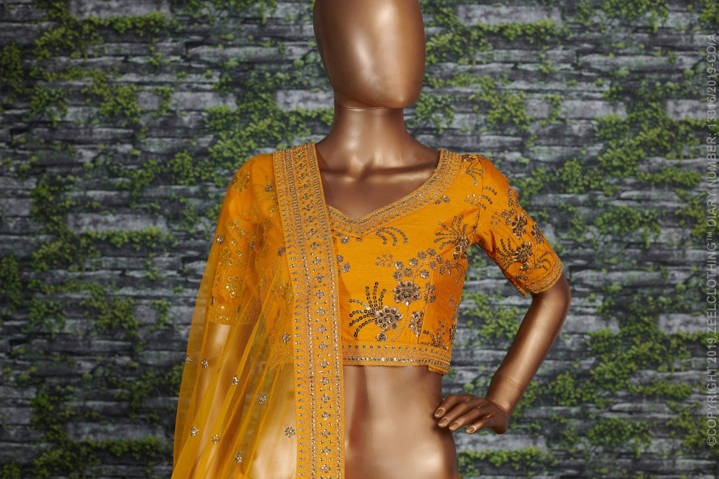 Zeel Clothing Women's Art Silk Semi Stitched Lehenga Choli with Dupatta (7028-Yellow-Wedding-Bridal, New, Free Size)
