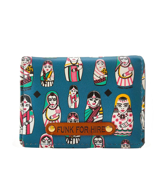 Funk For Hire Unisex Vegan Leather Small Card Wallet Teal Mini Bifold Wallet with 6 Card Slots Cash Compartment & Zipper Coin Pouch Compact Lightweight Durable Faux Leather