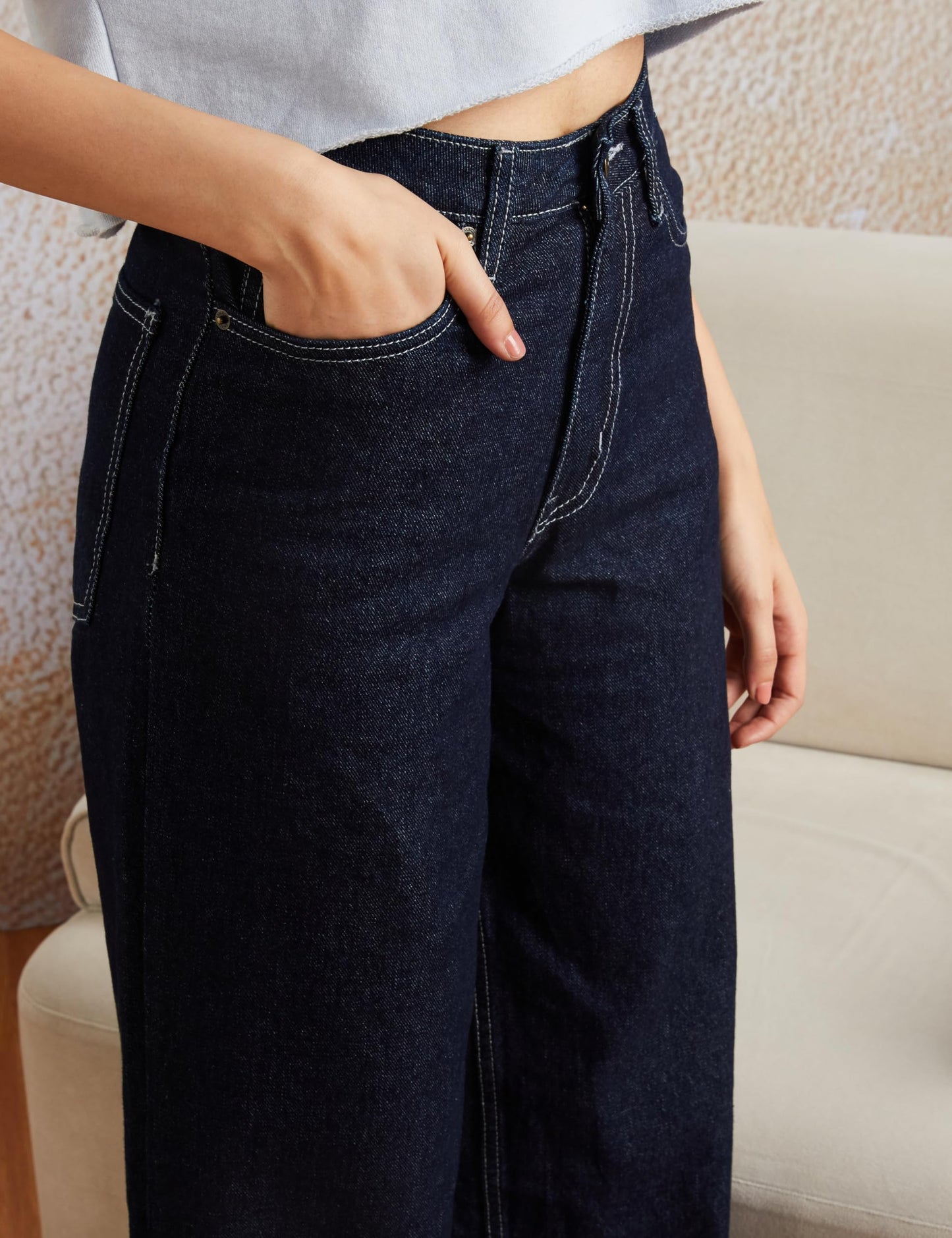 Amazon Brand - Symbol Women's Baggy Wide Leg Jeans (High Rise | Full Length) (JNS-07 Cont_Dark Blue_38)