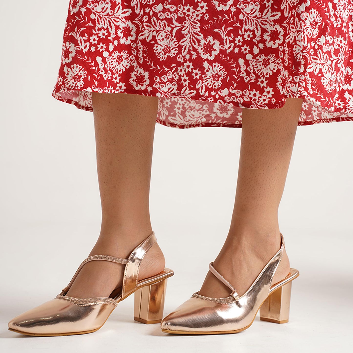 JM LOOKS Women's Block Heels Pointed Toe with Stylish Crystal Strap | Sandals | Women Sandal Comfortable Cushioned Footbed for parties Wedding Office - Sultan