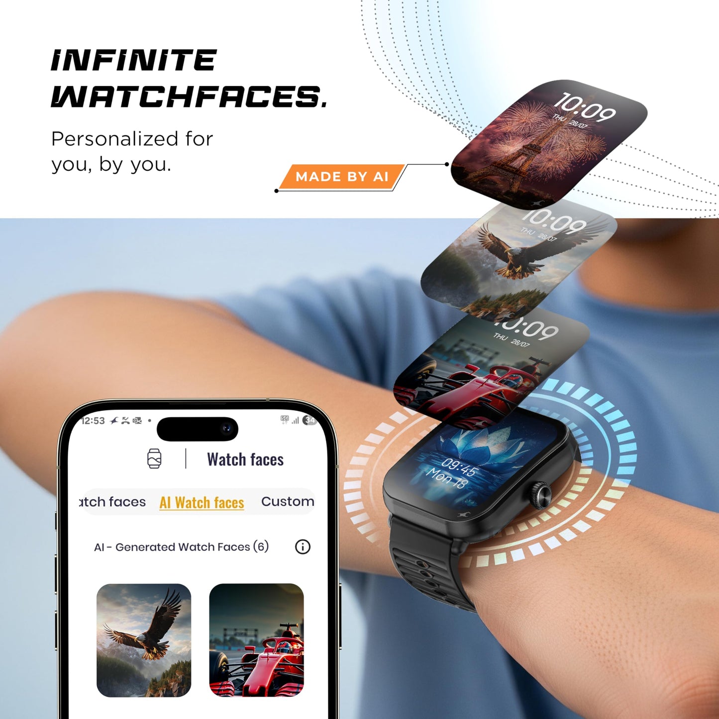 Fastrack MYND 1.93” AMOLED Display Smartwatch for Men & Women with AI Watch Faces,AI Chat,Offline Voice Commands,Curved Metallic Design,Functional Crown,BT Calling, Health Suite,100+ Multisport Modes