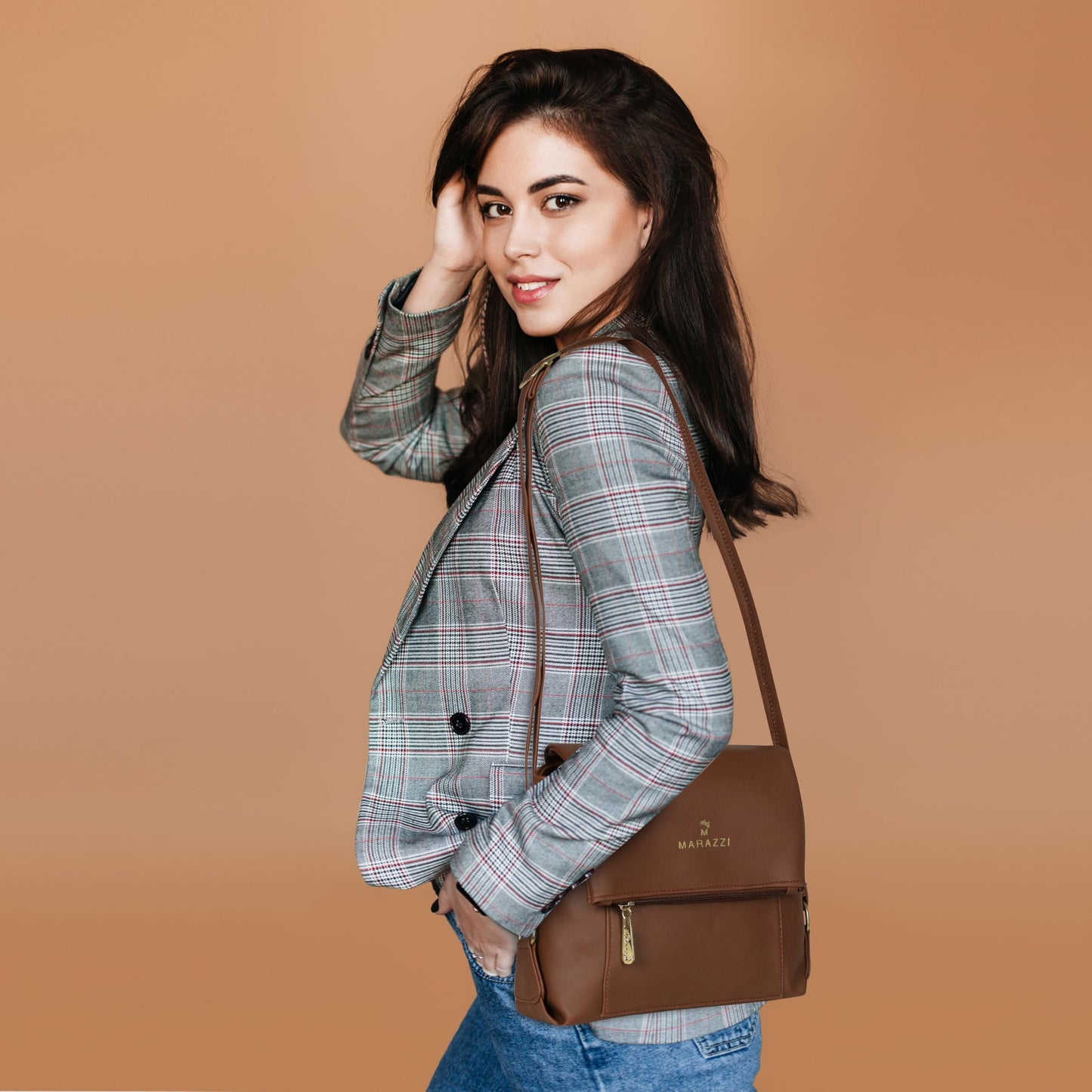 M MARAZZI Tan Sling Bag for Women | Lightweight Crossbody Bag | Adjustable Strap, Multi-Compartment, Durable & Hands-Free | Daily Use, Travel & Outdoor Bag