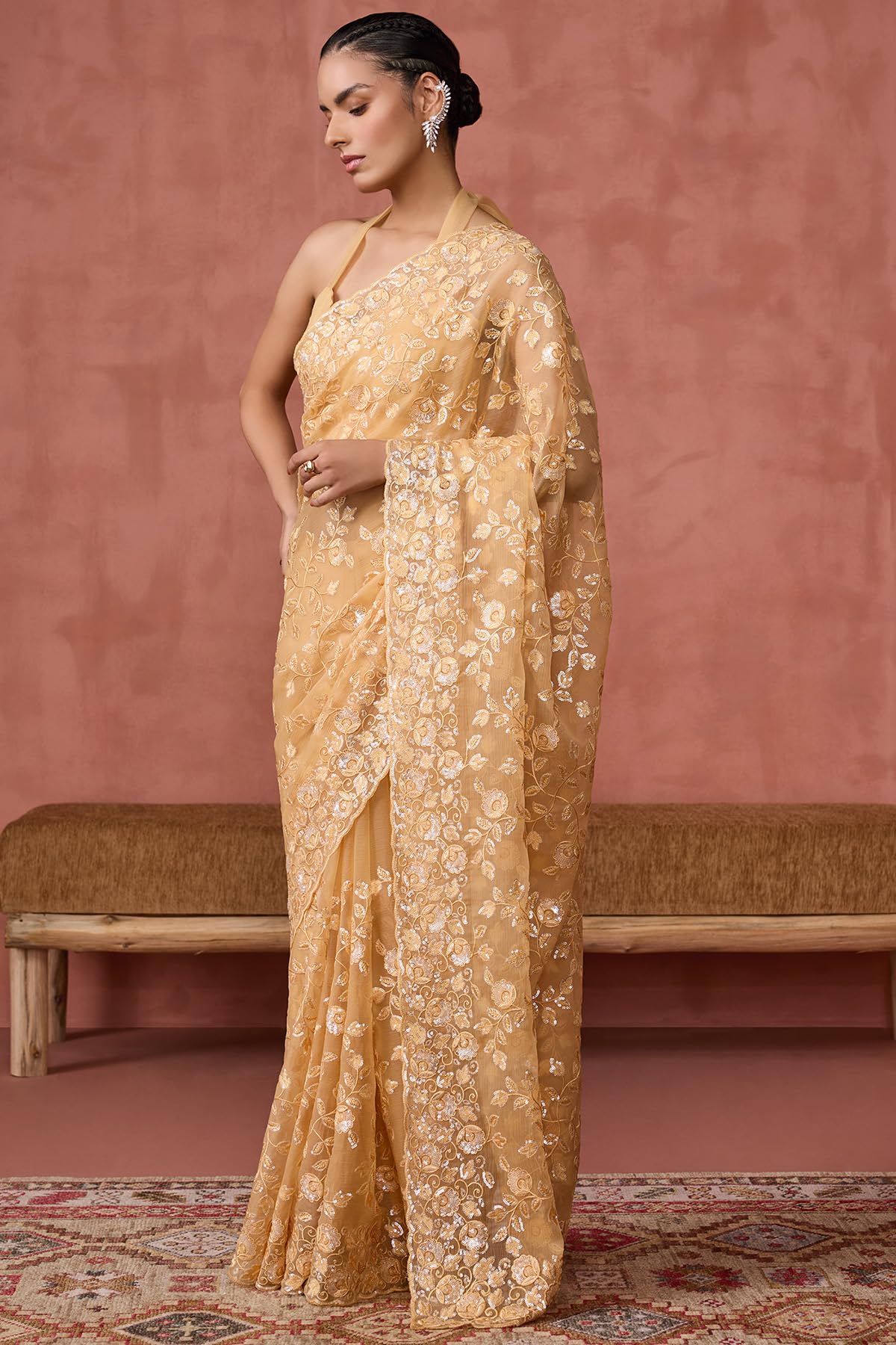 Soch Womens Yellow Georgette Embroidered Saree