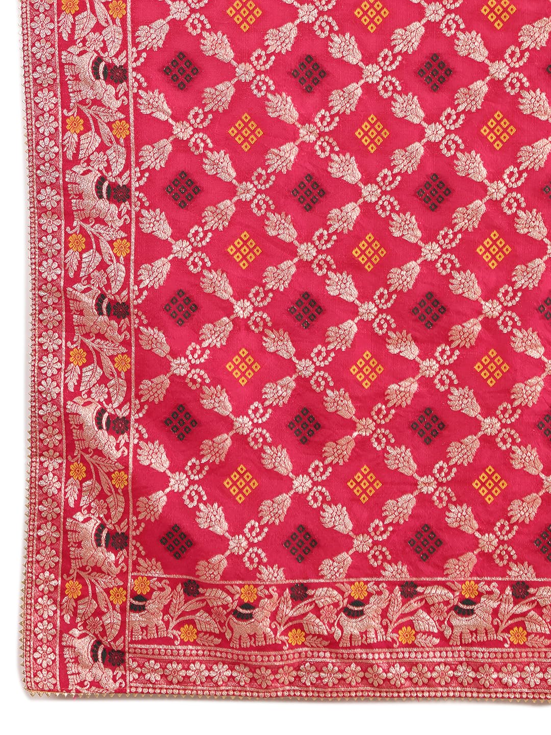 JABAMA Women's Banarasi Silk Bandhej Dupatta | Hand Tie-Dye Traditional Ethnic Dupatta