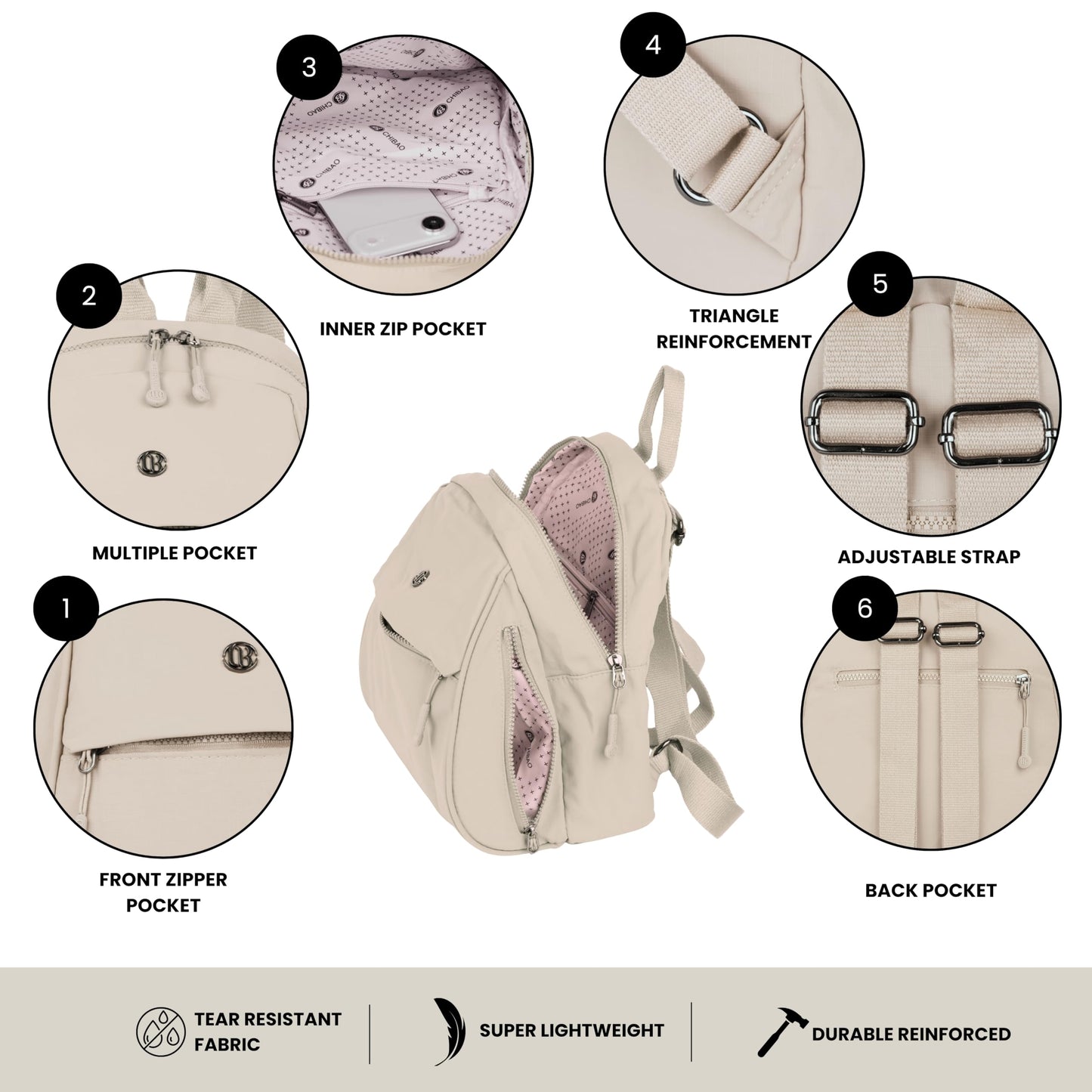 TS WITH TECHSUN Women Mini Backpack | Water-Resistant Compact Bag for Travel, Daily Use & Casual Outings | Fits Only Essentials (L) 26CM X (W) 15CM X (H) 32CM ((L) 26CM X (W) 15CM X (H) 32CM) BEIGE